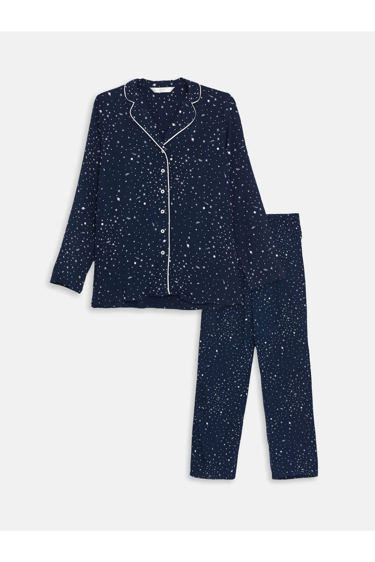 LC Waikiki  Gemustertes, langärmliges Damen-Pyjama-Set mit Hemdkragen