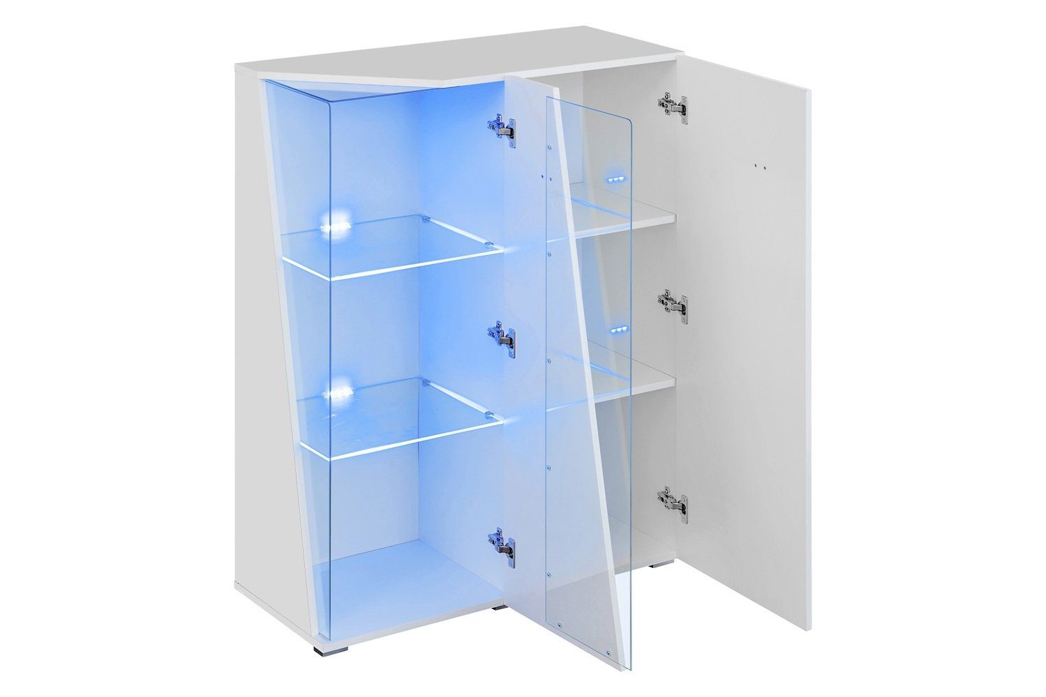 Stylefy Wohnwand Edgar Weiß Hochglanz, Weiß Matt, (Wohnmöbel, Wohnzimmer-Set, Set (4-St), bestehend aus 2xStandvitrine, 1xLowboard und 1xWandboard, Modern, aus Holzwerkstoff, inkl. LED-Beleuchtung, mit Glaseinsatz, Hochglanzfronten