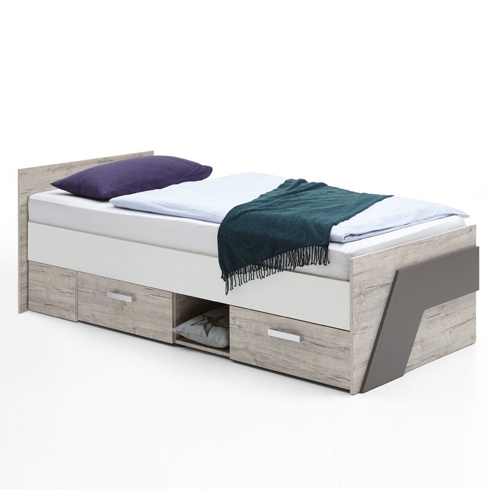Lomadox Jugendzimmer-Set LEEDS-10, (Sparset, 3-tlg), Sandeiche Nb. mit weiß Lava und Denim Blau
