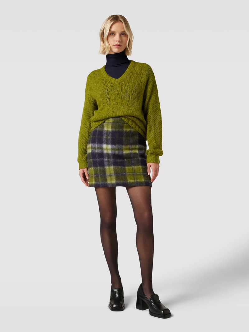 Minirock aus Schurwoll-Baumwoll-Mix mit Tartan-Karo in grün