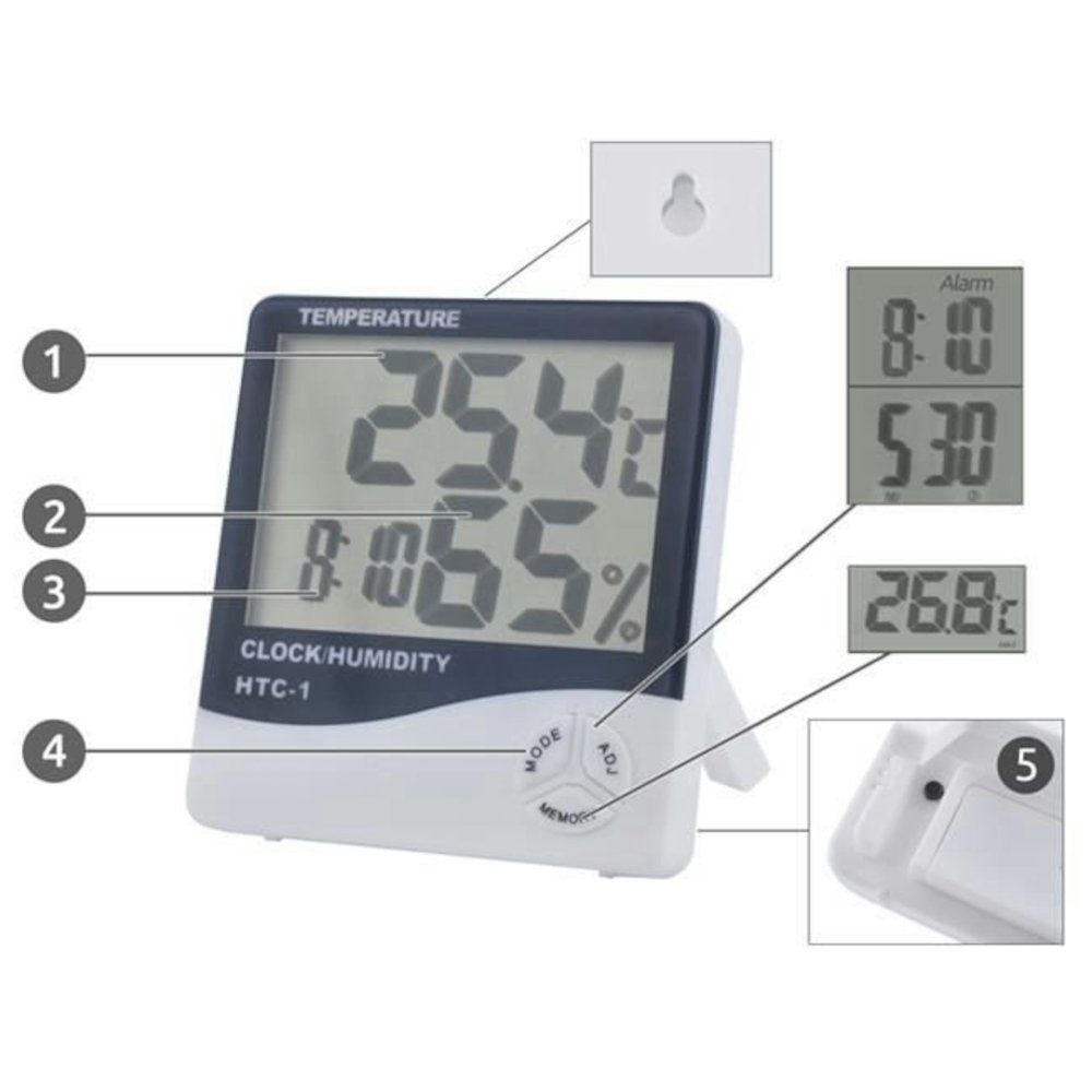 ISO TRADE Thermometer Wetterstation (Innensensor, Uhr Datum Luftfeuchtigkeit Digital)