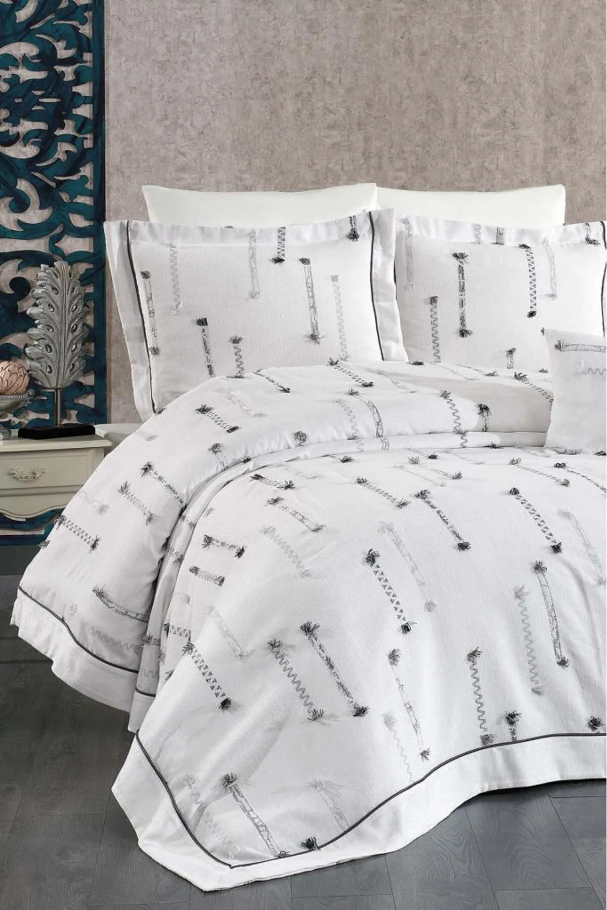 Çeyiz Diyarı  İdil 7-teiliges Chenille-Pique-Set, Creme
