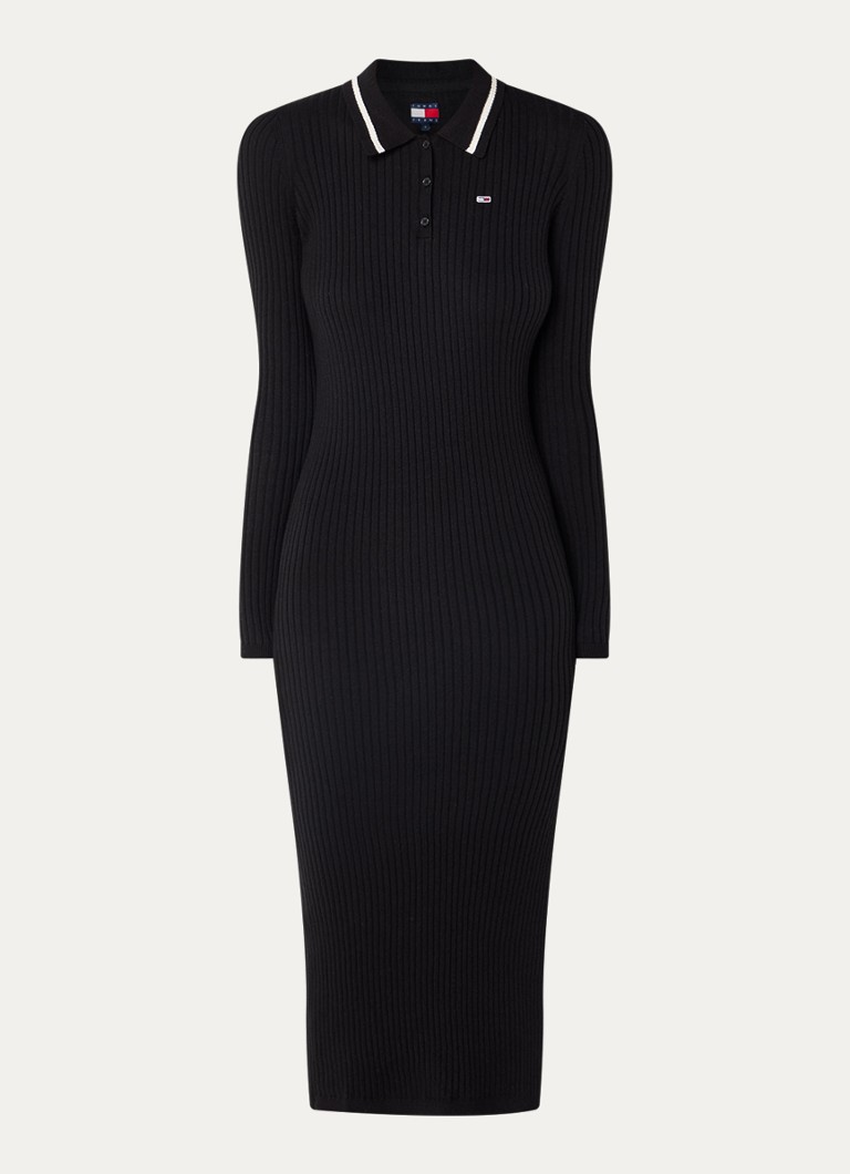 Rebrované midi šaty Tommy Hilfiger zo zmesi vlny s golierom