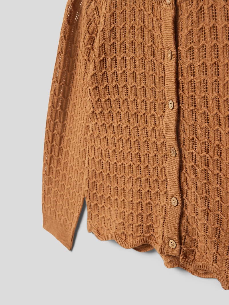 Strickjacke mit Allover-Lochmuster in cognac