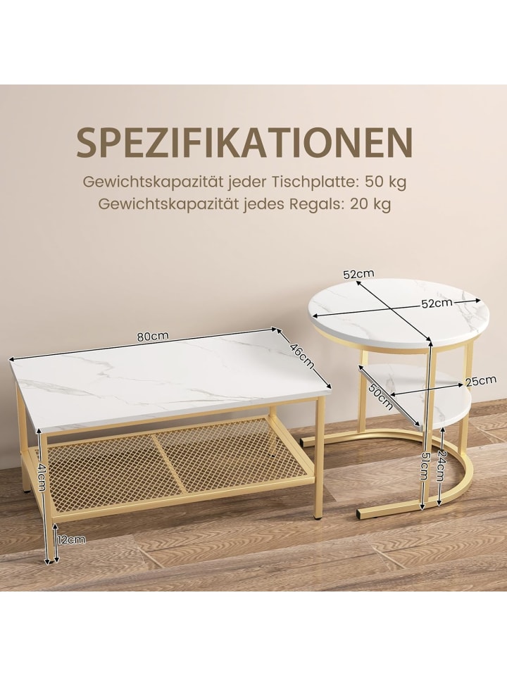 COSTWAY 2 tlg. Set Couchtisch in Gold günstig kaufen onesize