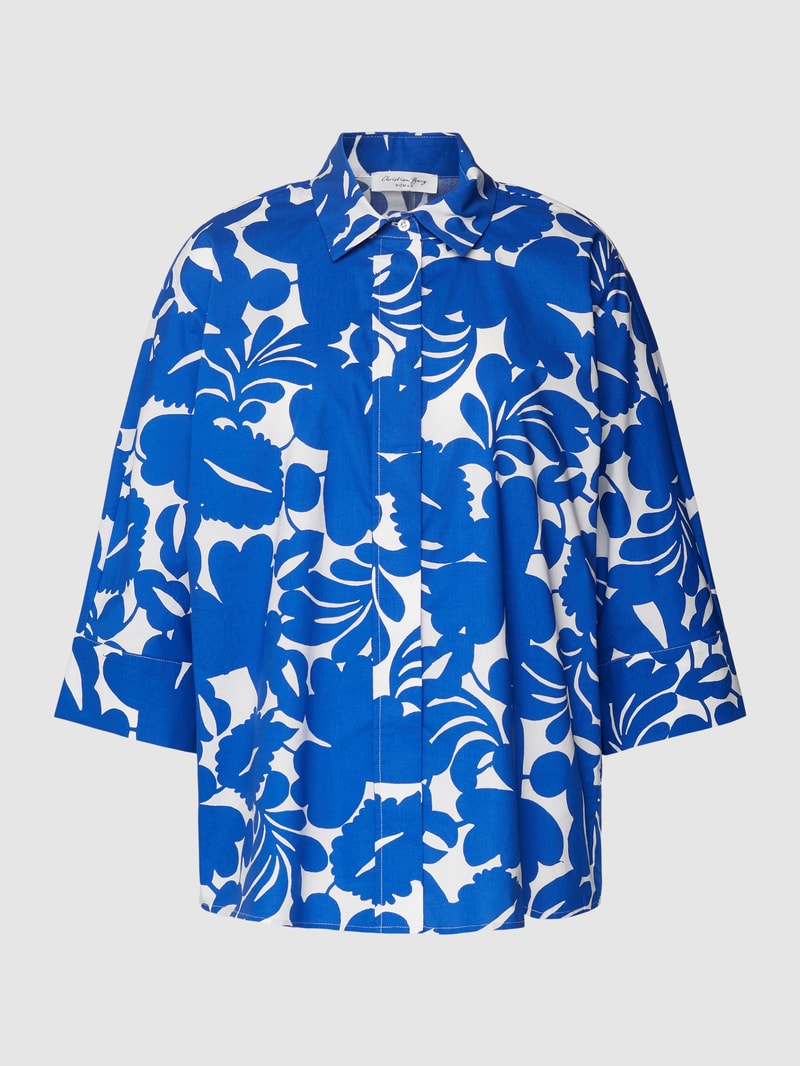 Bluse aus Baumwolle mit Allover-Print in royalblau