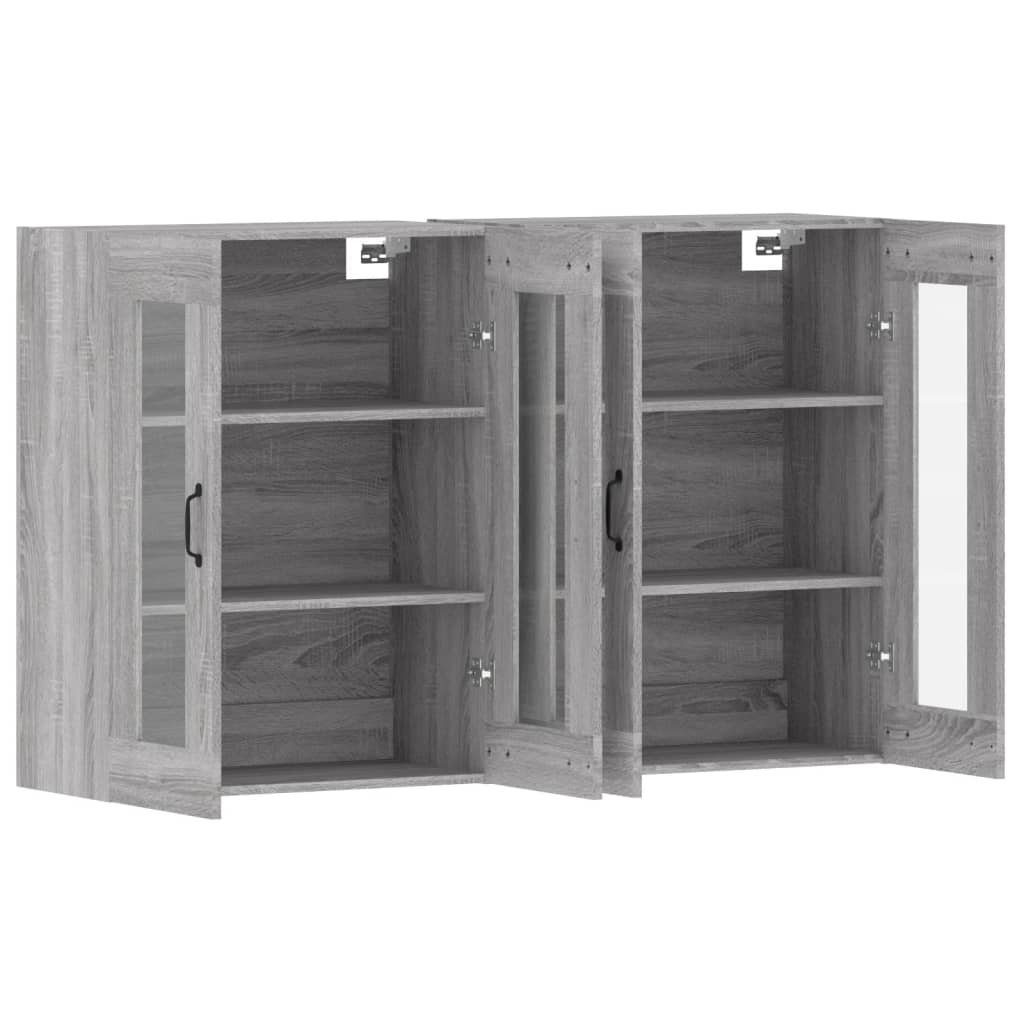 vidaXL Anrichte Wandschränke 2 Stk Grau Sonoma Holzwerkstoff Glas Vitrine Hängeschrank