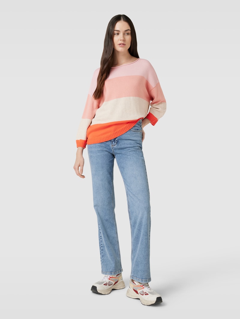 Strickpullover mit Blockstreifen in rosé