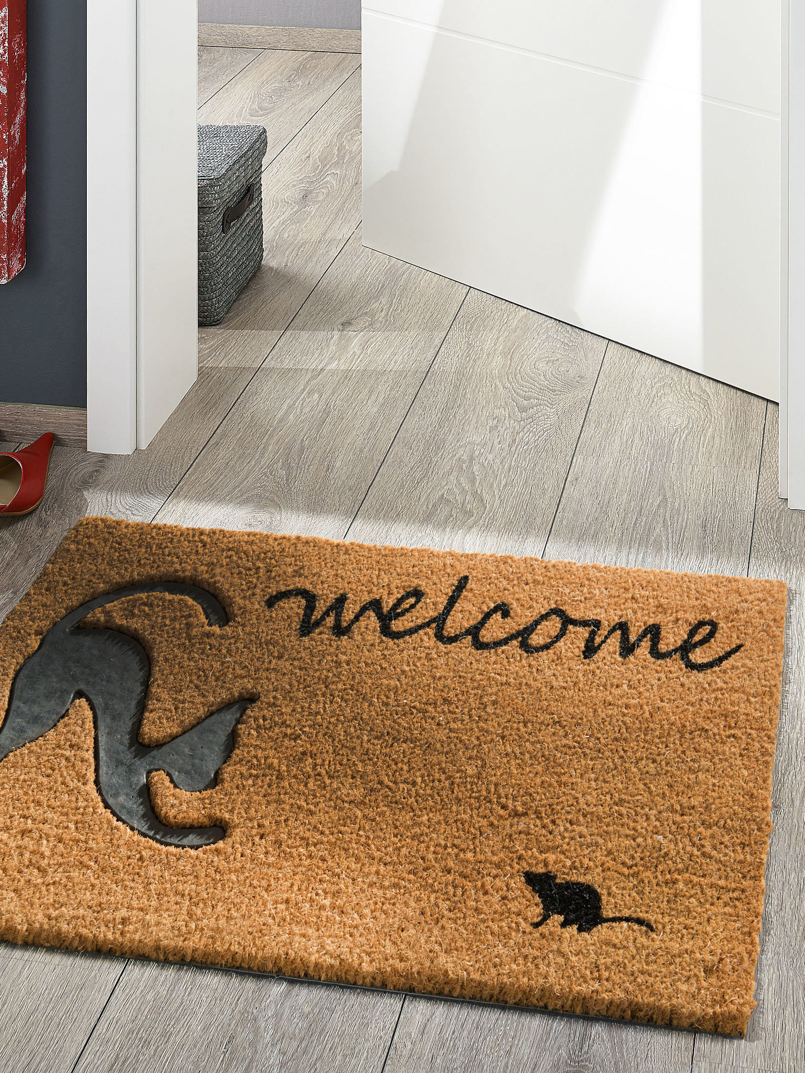 Welcome Cat Fußmatte, Dunkelbeige