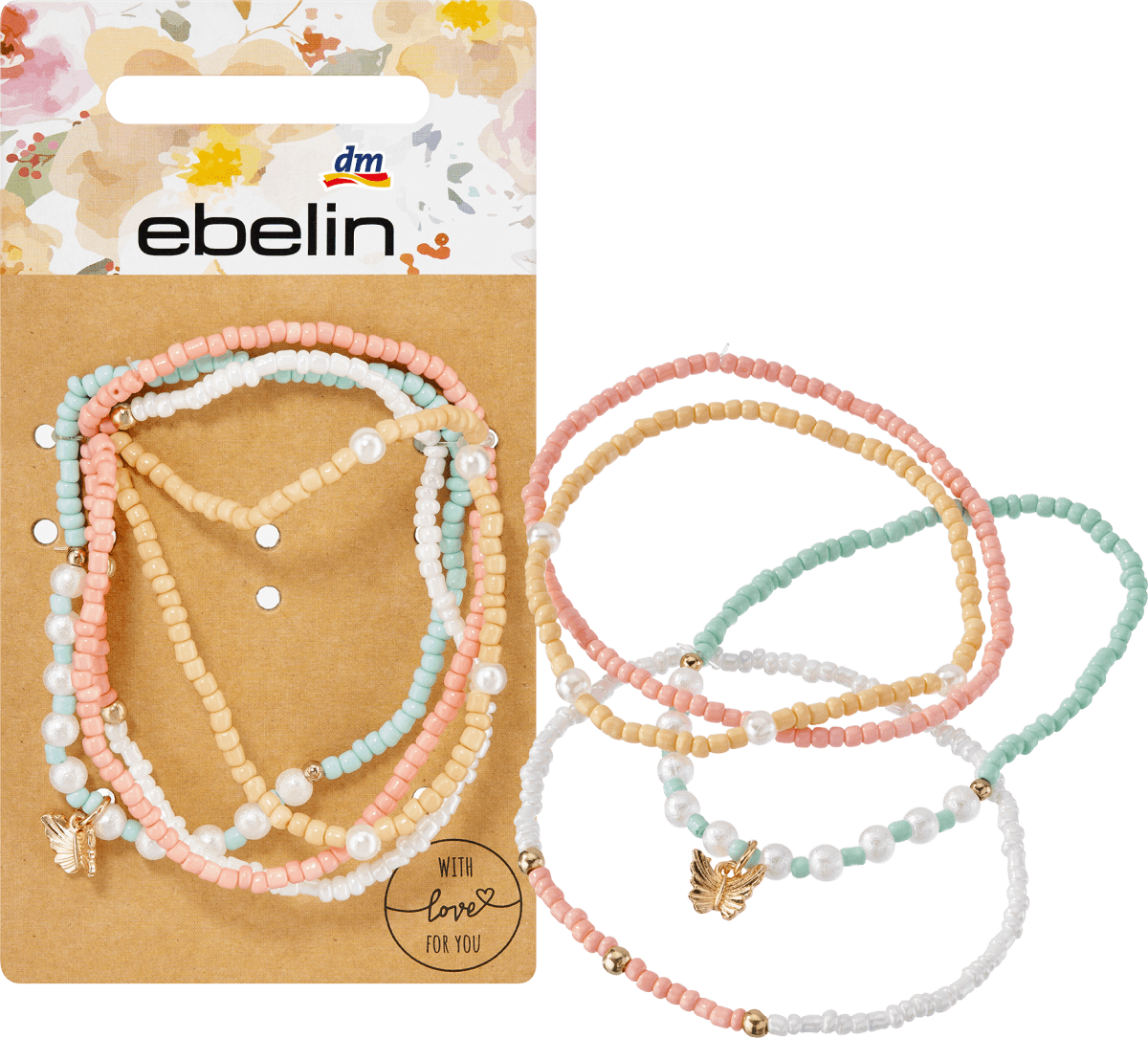 Armbänder elastisch mit Perlen, 4 St