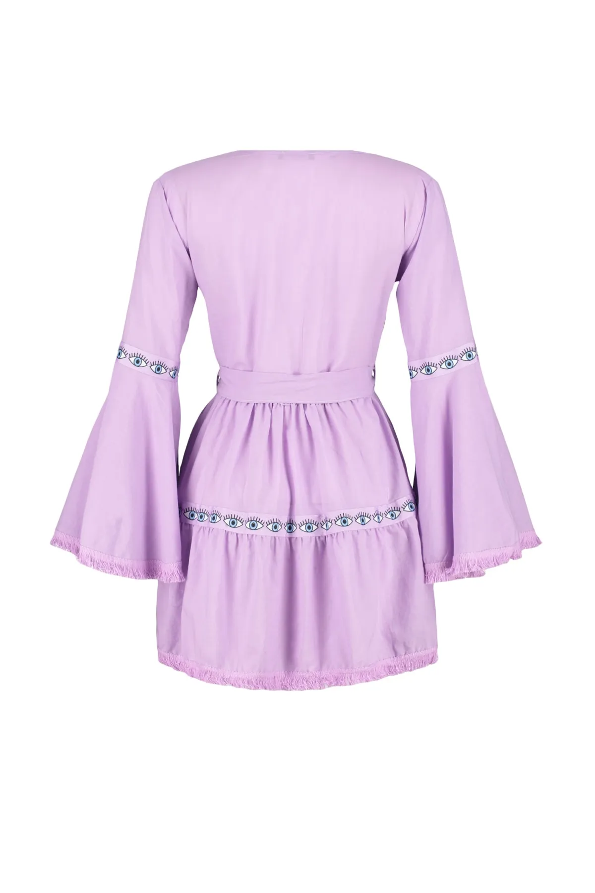 Trendyol Collection  Lilafarbenes Mini-Strandkleid aus 100 % Baumwolle mit gewebten Rüschen und Gürtel TBESS21EL1253