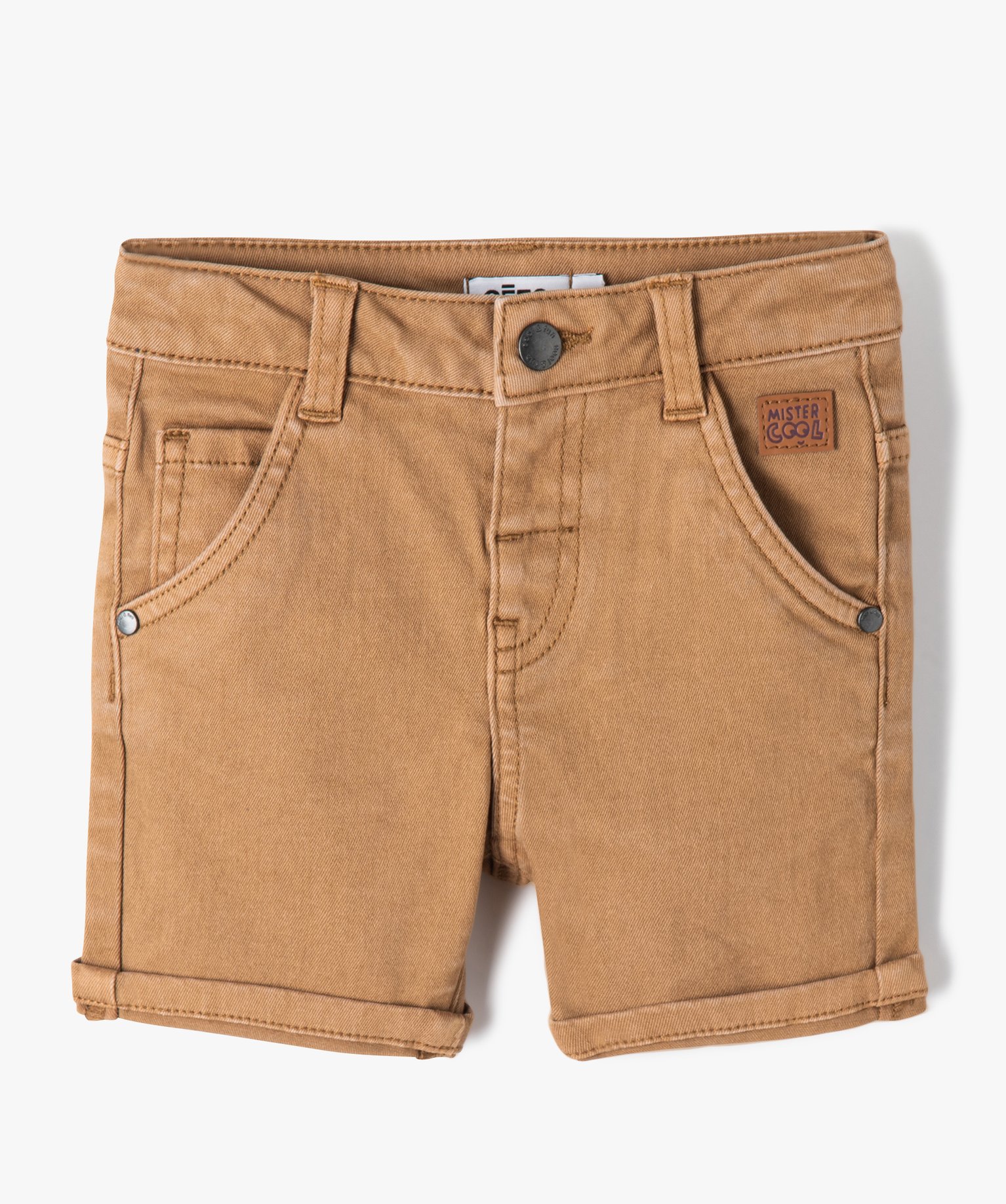 Short bébé Garçon slim en toile extensible unie marron | GEMO