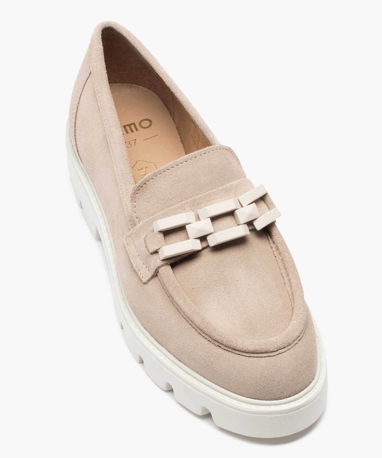 Mocassins femme unis en cuir suédine et à semelle crantée beige | GEMO