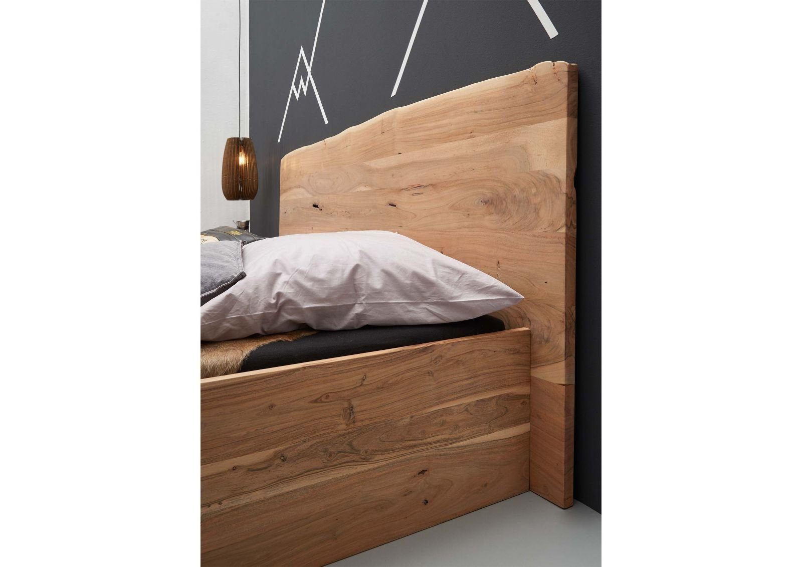Massivmoebel24 Massivholzbett Bett Akazie 200x200x105 natur lackiert PURE ACACIA #304
