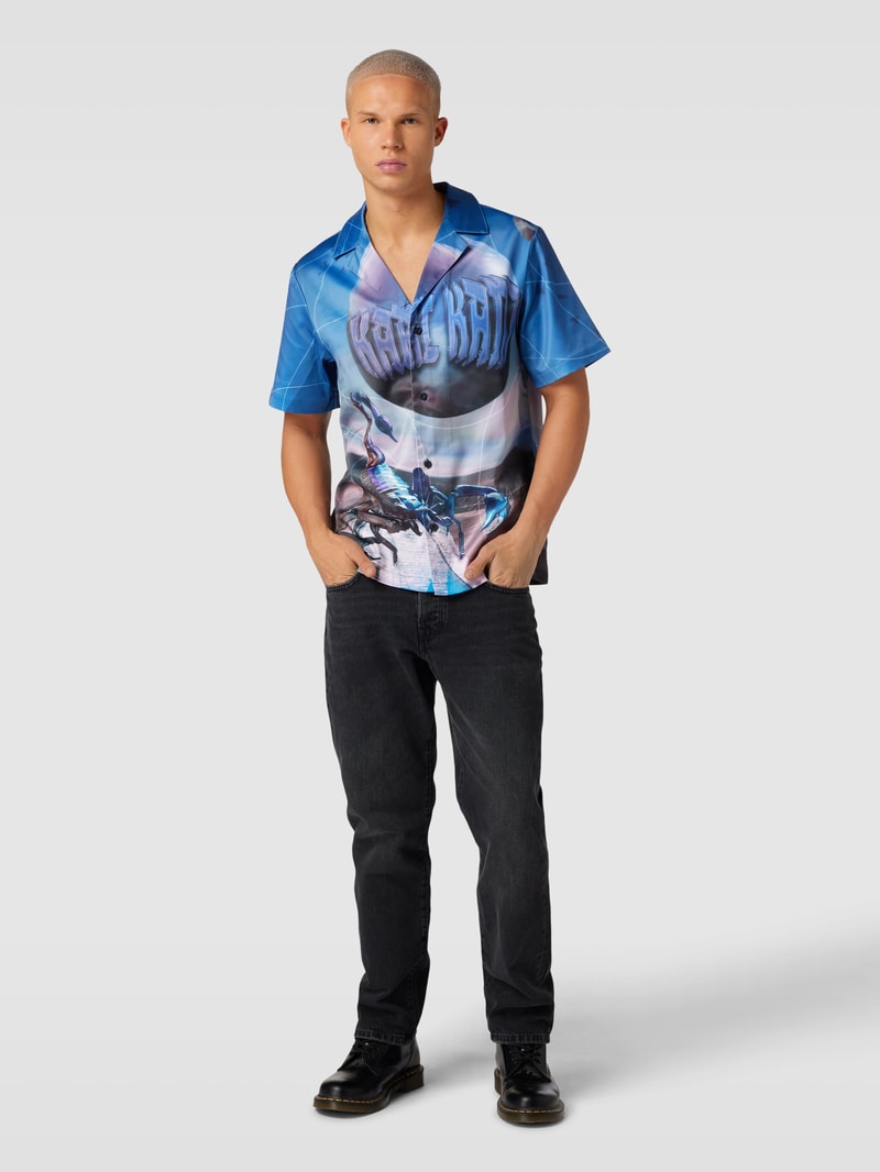 Regular Fit Freizeithemd mit Allover-Muster in blau