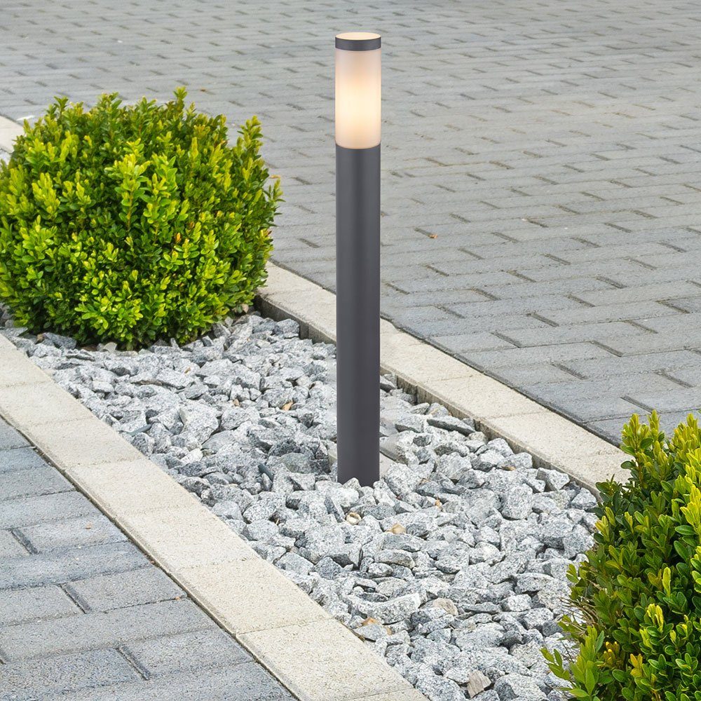 etc-shop Pollerleuchte, Leuchtmittel nicht inklusive, Außen Stehleuchte Edelstahl Säule anthrazit opal Garten