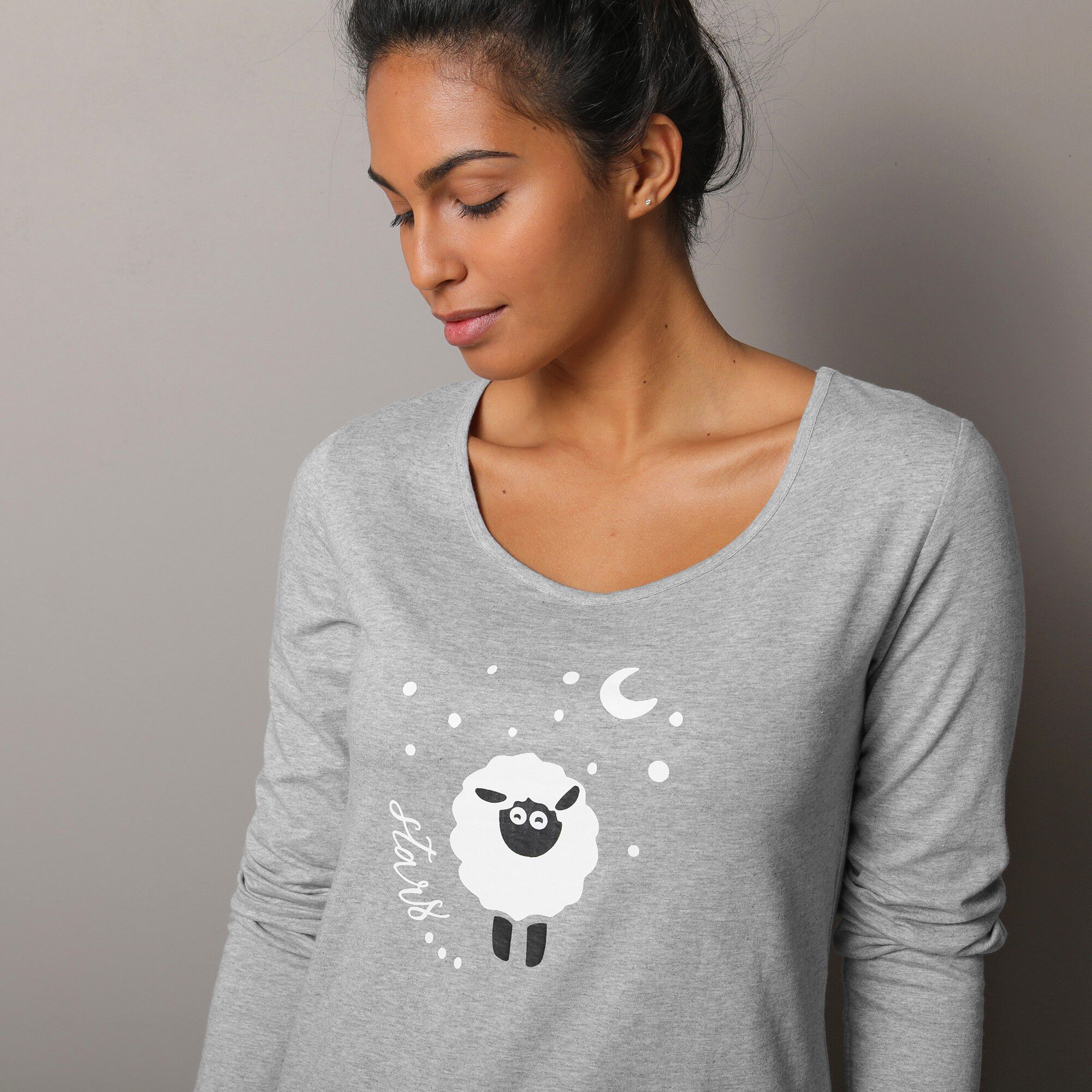 Chemise de nuit courte manches longues imprimé mouton