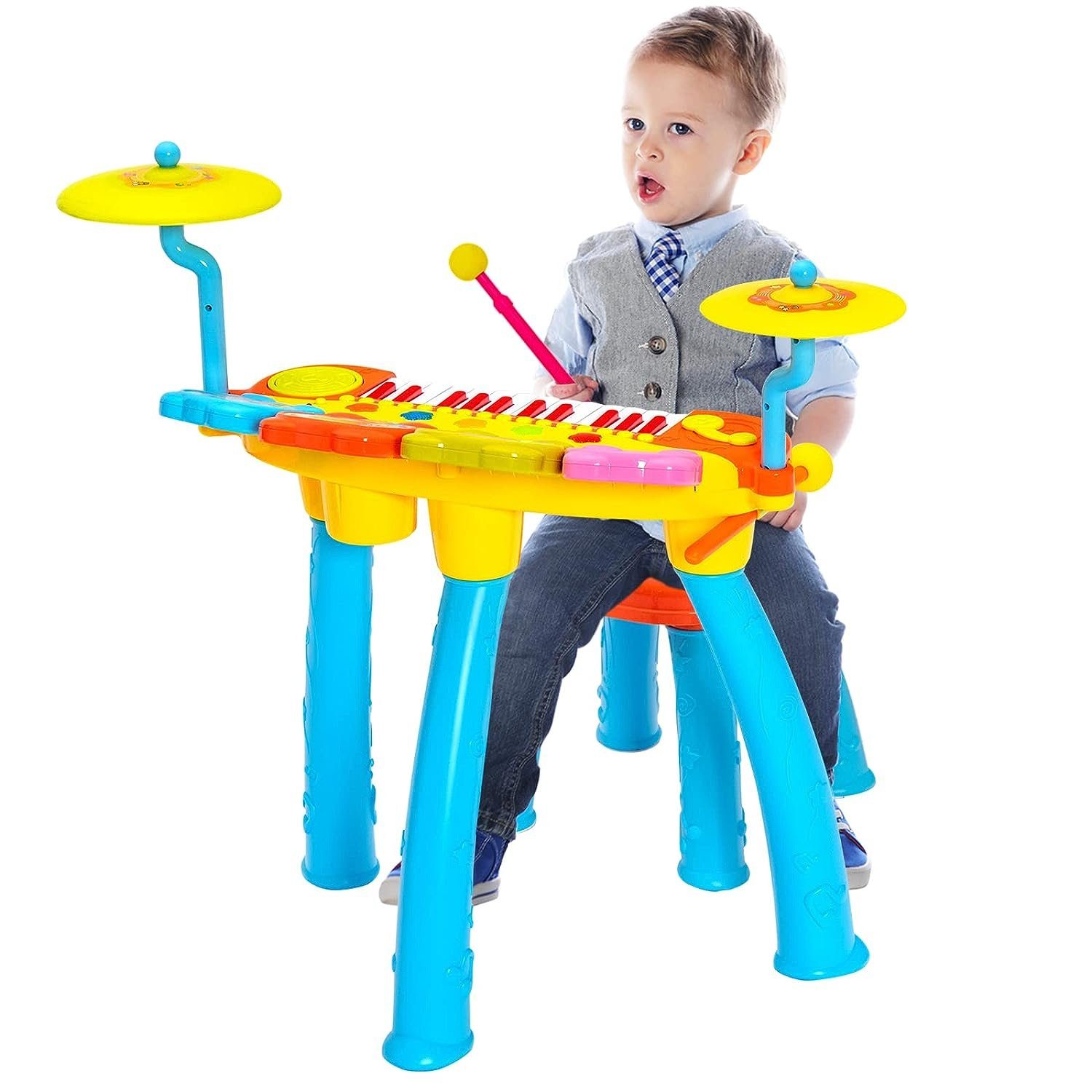 KOMFOTTEU Keyboard Kinder, mit Lichtern & Soundeffekten