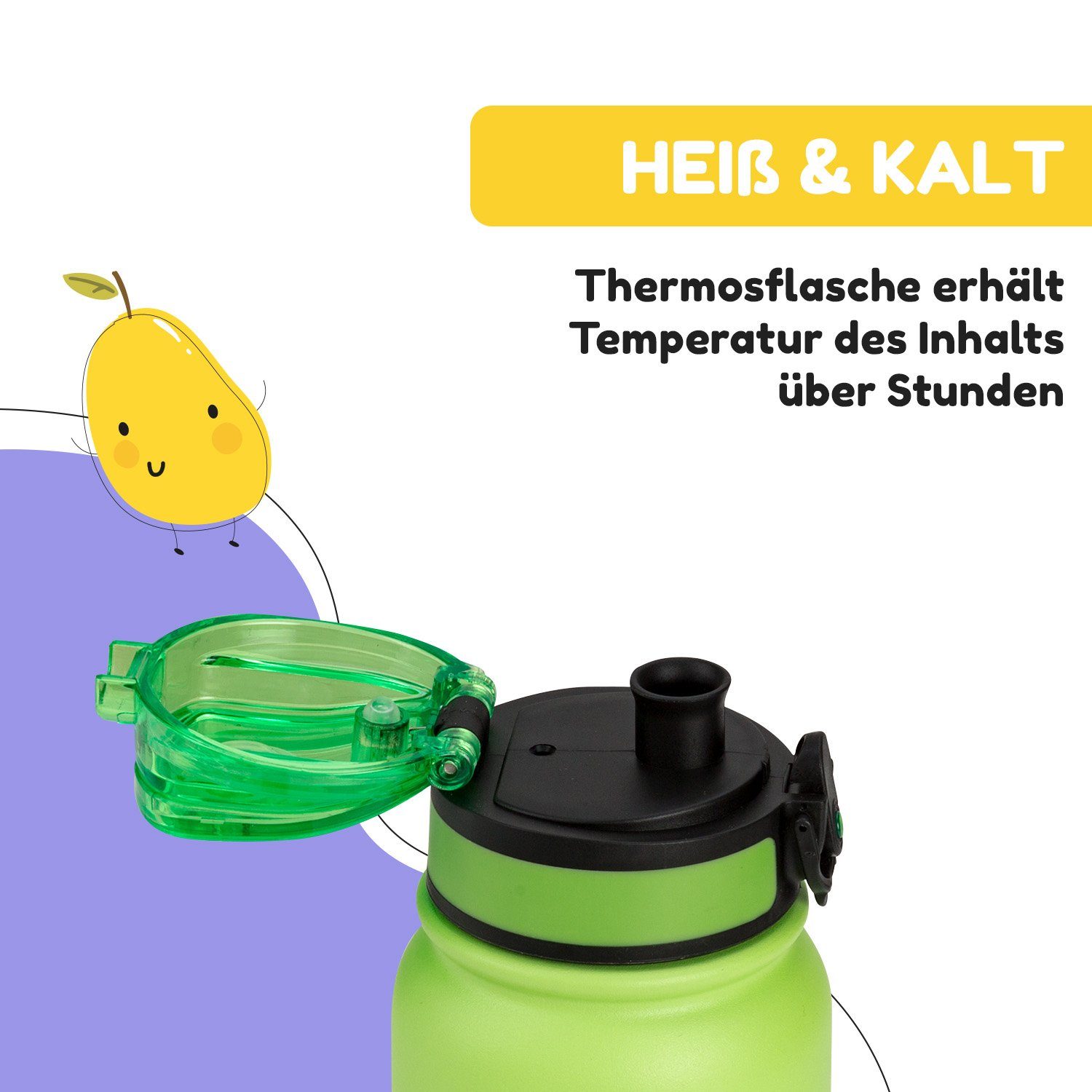 Klarstein Trinkflasche Wakaba Thermosflasche 550ml, Kinderflasche 550 ml Kindergarten Outdoor Schule Sport