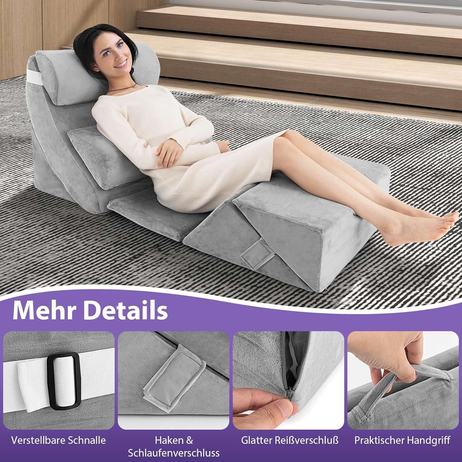 KOMFOTTEU Keilkissen 7-teiliges orthopädische Keilkissen-Set, mit waschbarem Bezug