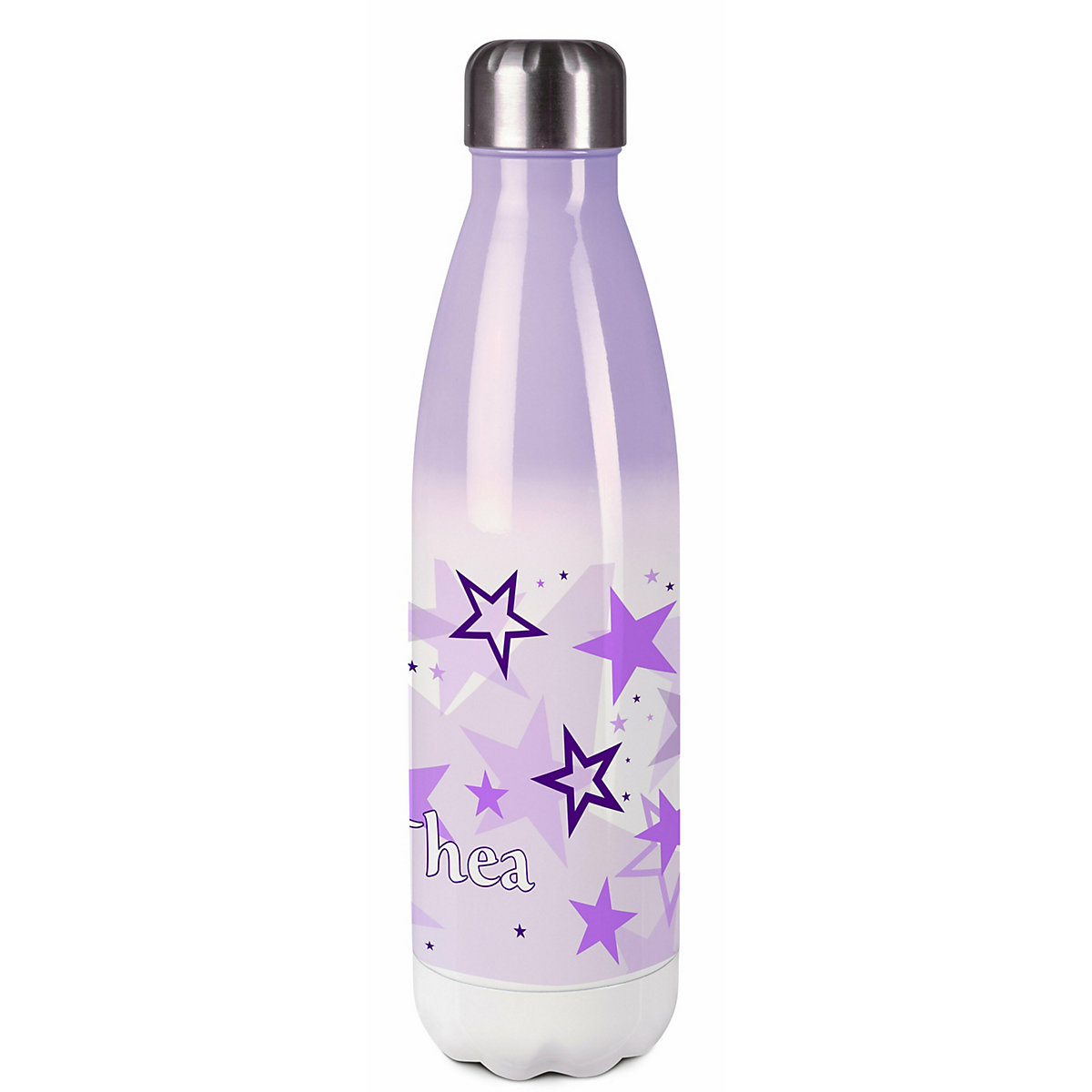 Edelstahl Kinder Thermoflasche / Trinkflasche bunt Sternenhimmel Farbe lila Spülmaschinenfest, Auslaufsicher, Bruchfest, Doppelwandig, Für Heißgetränke geeignet, Mit Deckel, Isoliert