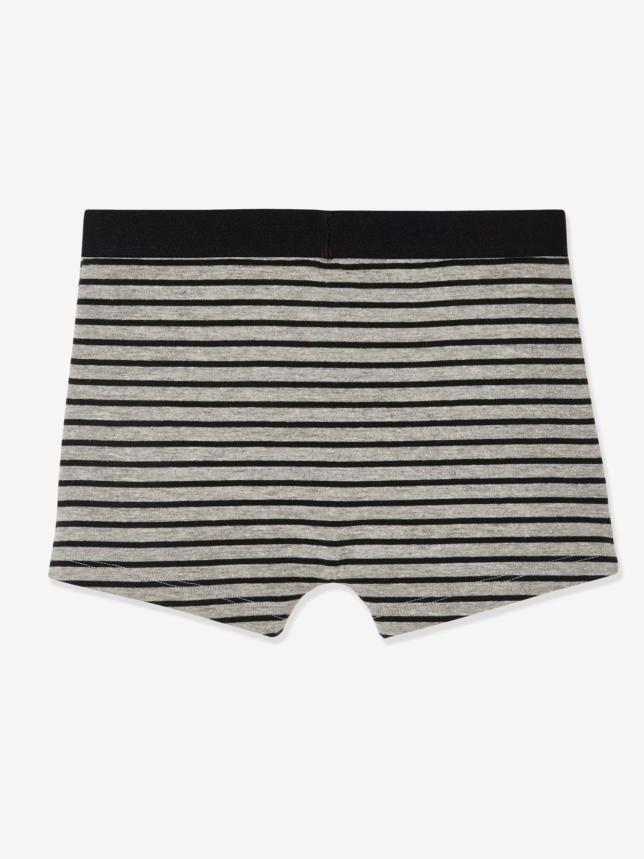 Lot de 5 boxers garçon BASICS lot gris chiné rayé