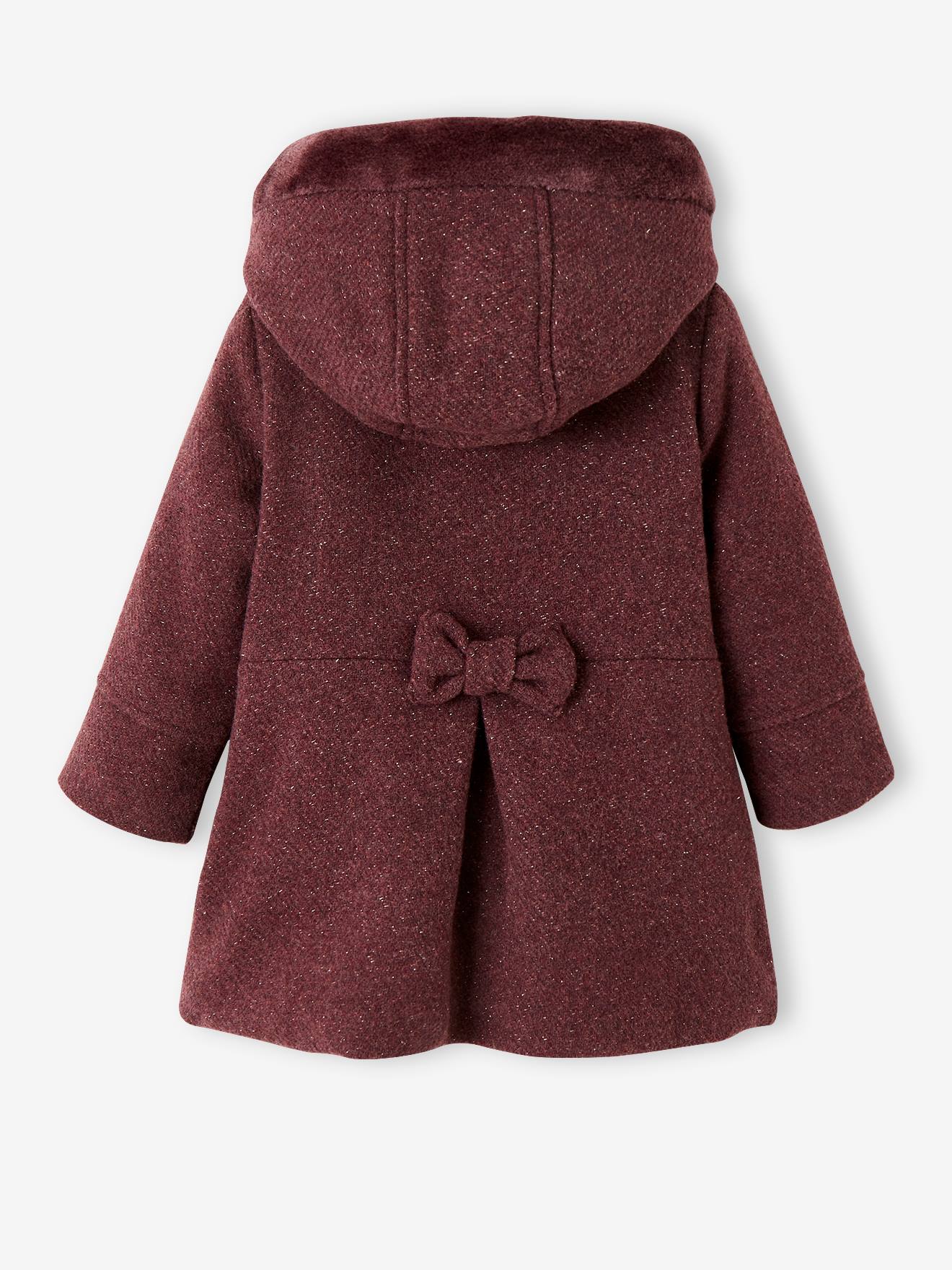 Manteau à capuche en drap de laine fille marine grisé