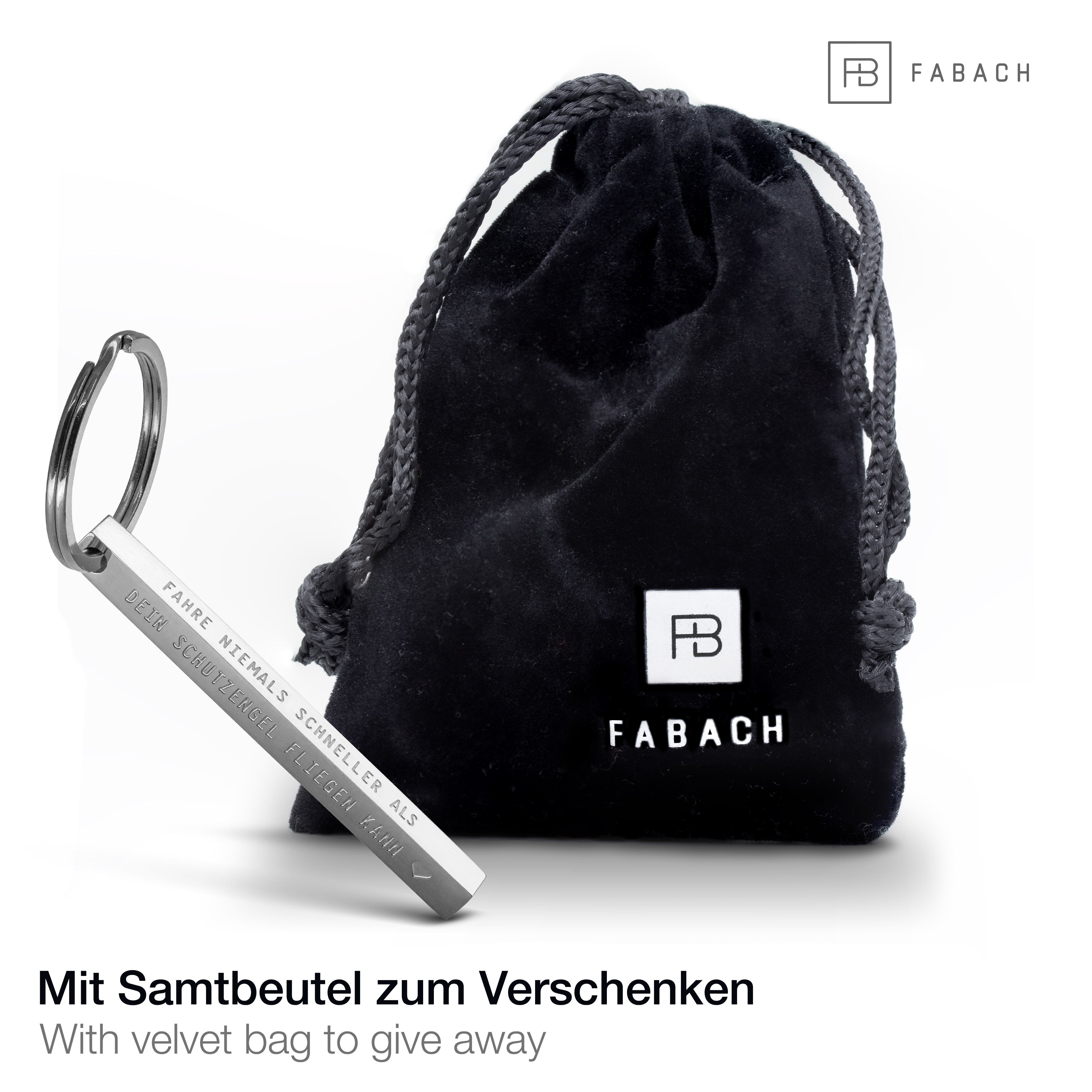 FABACH Schlüsselanhänger Cuboid aus Edelstahl - Fahre nie schneller als deine Schutzengel