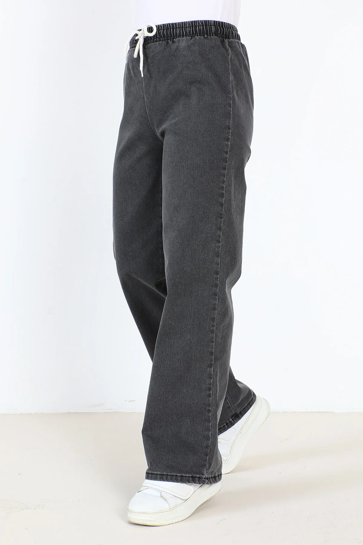 Tesettür Dünyası  Jeans mit weitem Bein und elastischem Bund TSD22045 Anthrazit