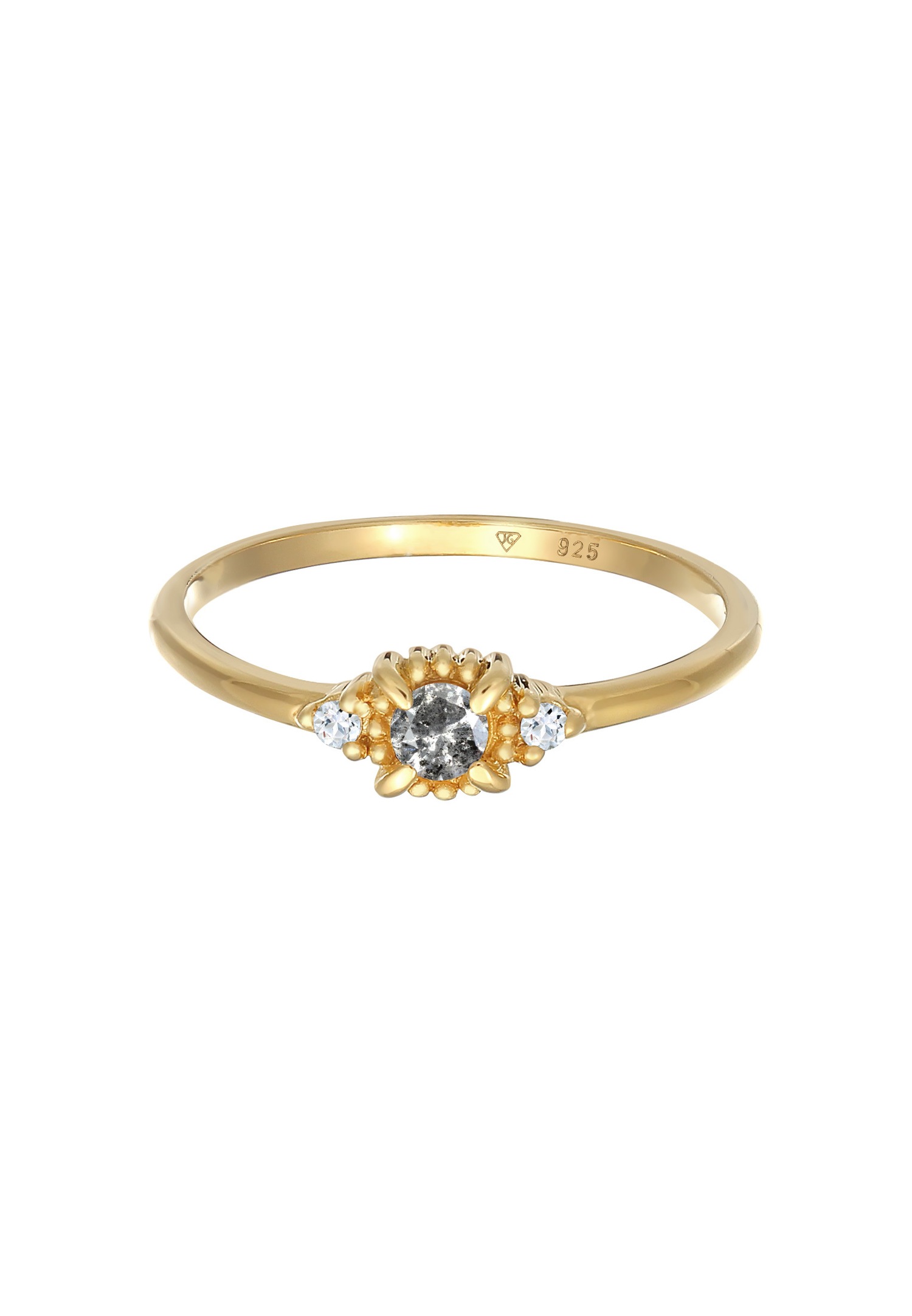 Pierścionek damski typu solitaire Elli DIAMONDS w stylu pieprz i sól, z diamentem (0,11 ct.) i topazem ze srebra próby 925