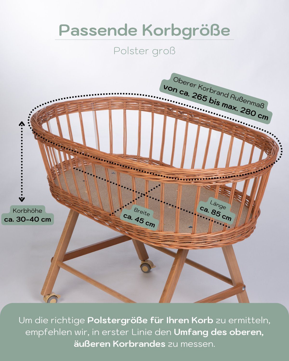 Stubenwagen-Matratzen Polster/Korbumrandung zartes creme für Stubenwagen, Mionido, Made in Germany, Liebevolle Handarbeit