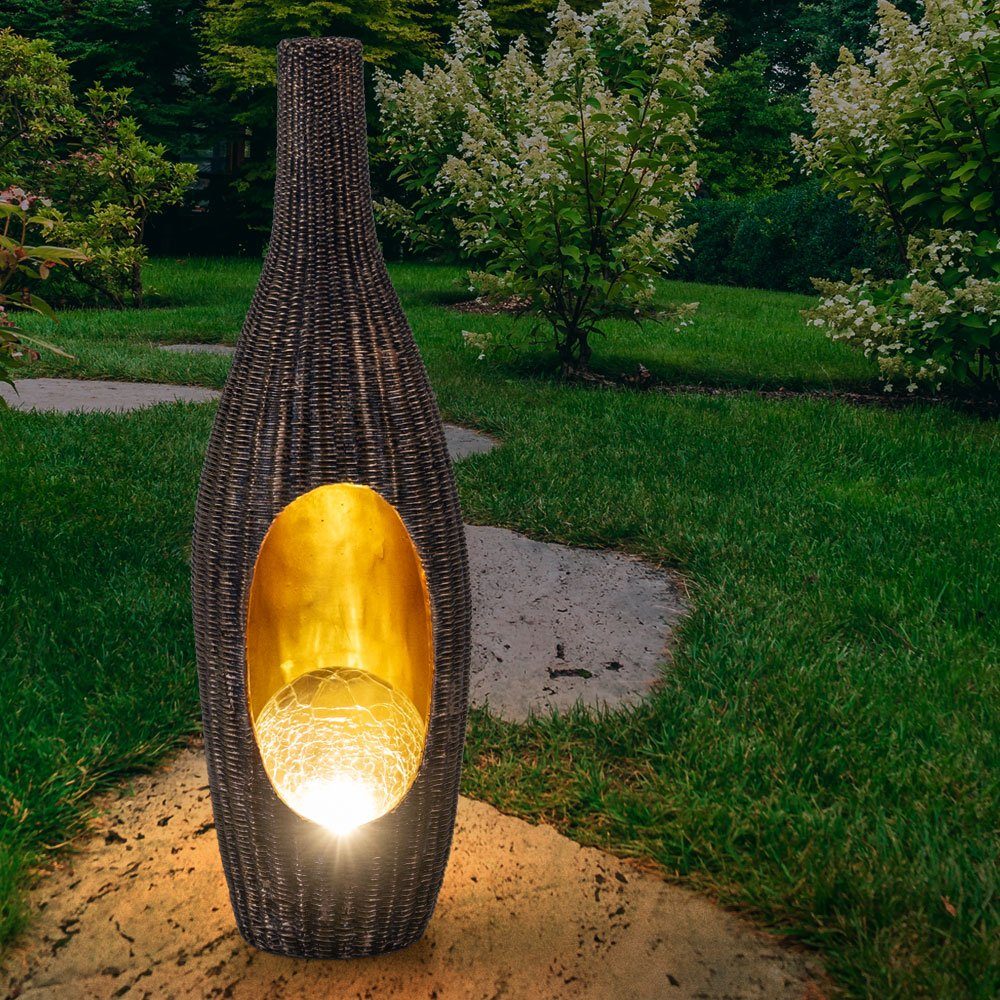 etc-shop Gartenleuchte, LED-Leuchtmittel fest verbaut, Warmweiß, Solarleuchte Rattan-Optik Solarleuchte Gartendeko für Außen Deko
