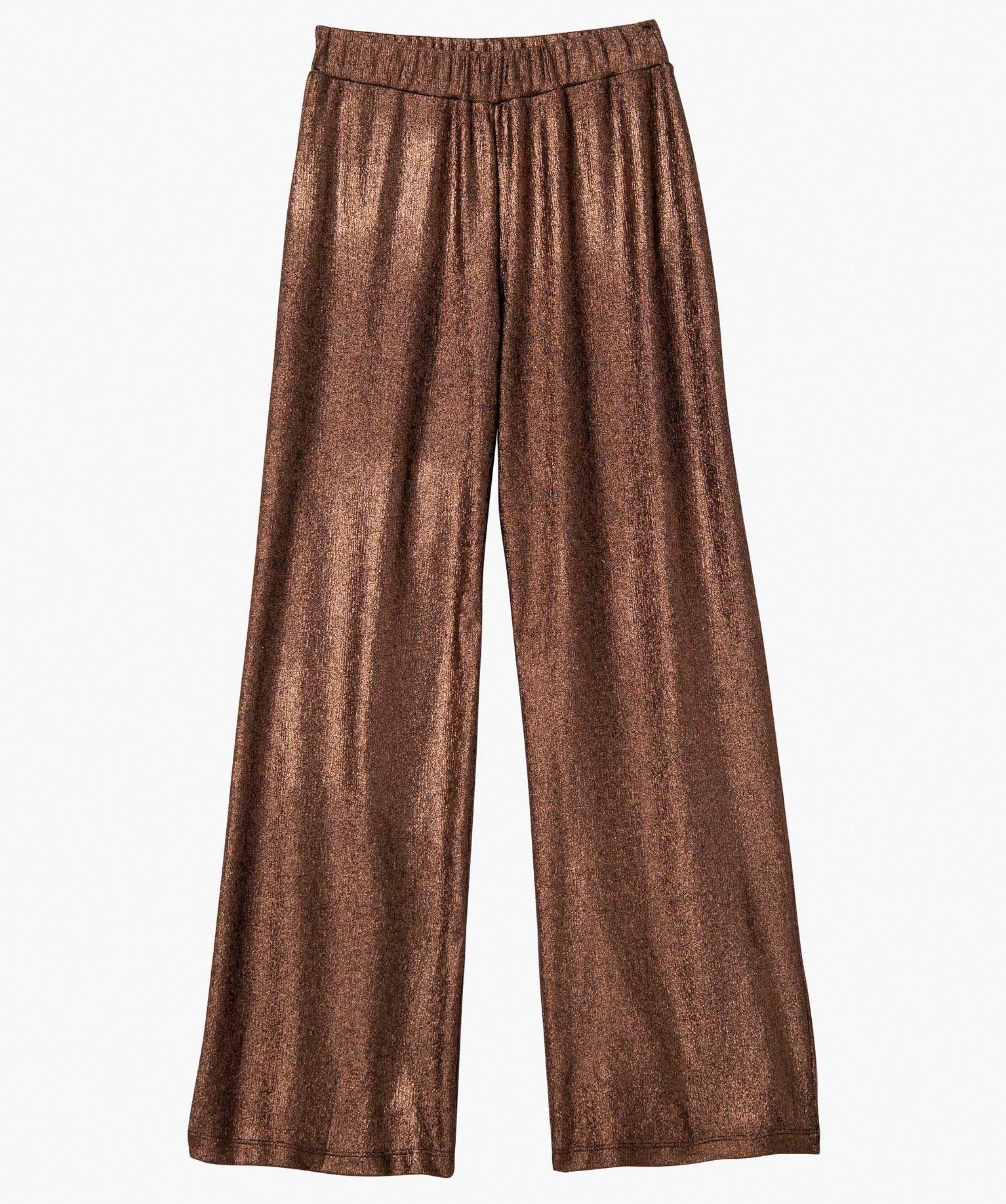 Pantalon femme en maille fluide pailletée marron | GEMO