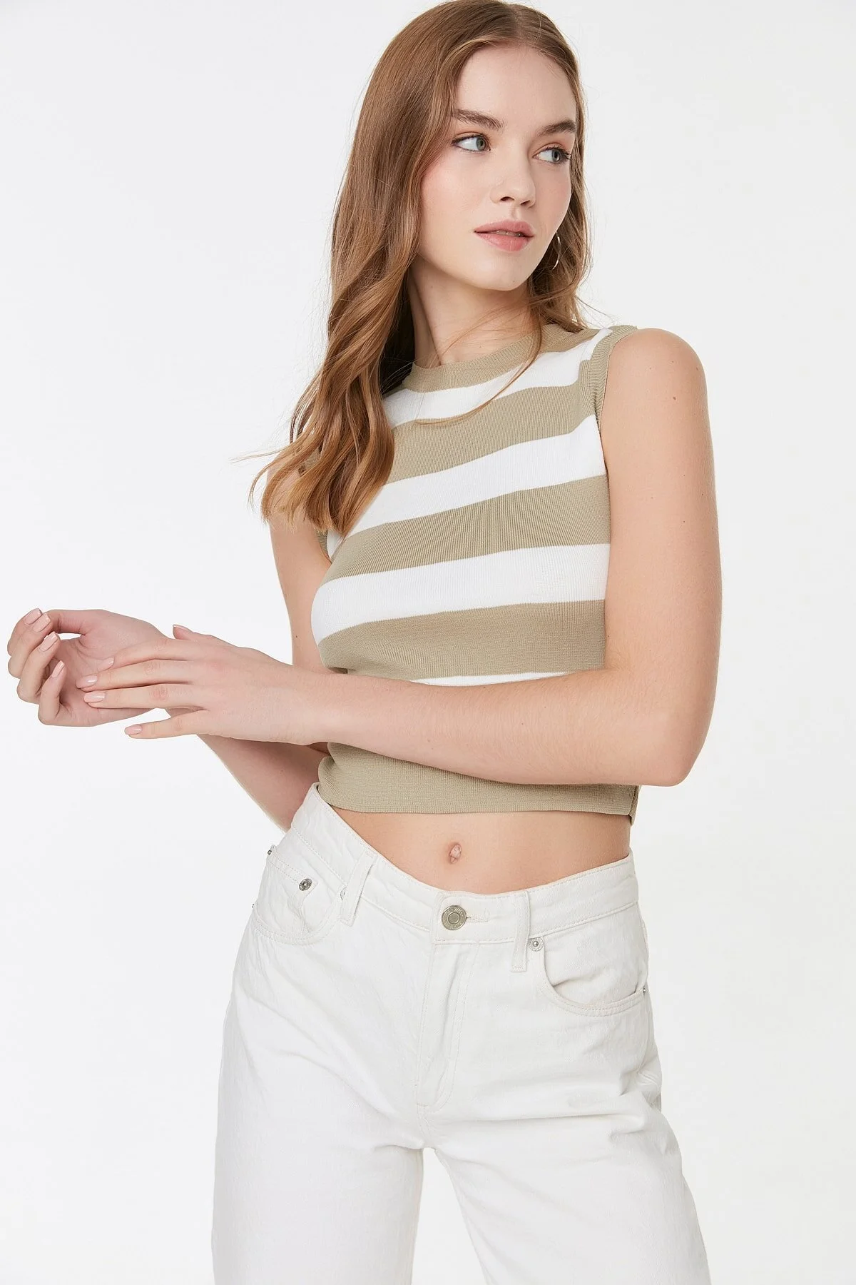 Trendyol Collection  Stone Crop Gestreifte Strickbluse TWOSS22BZ1174