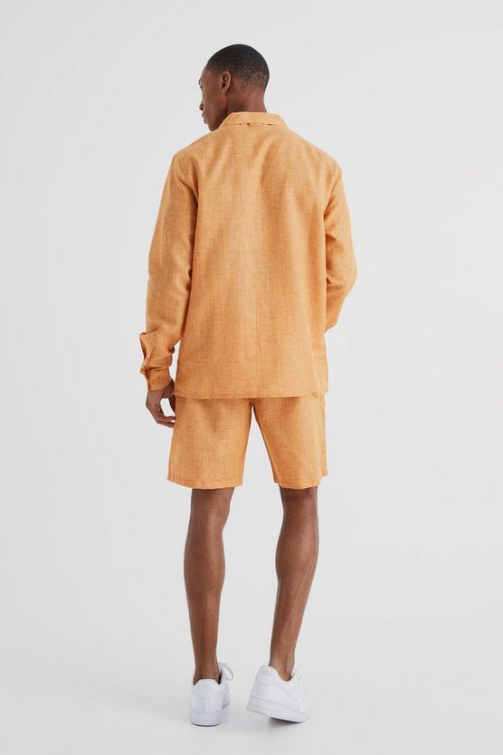Langärmliges Hemd & Shorts in Leinenoptik