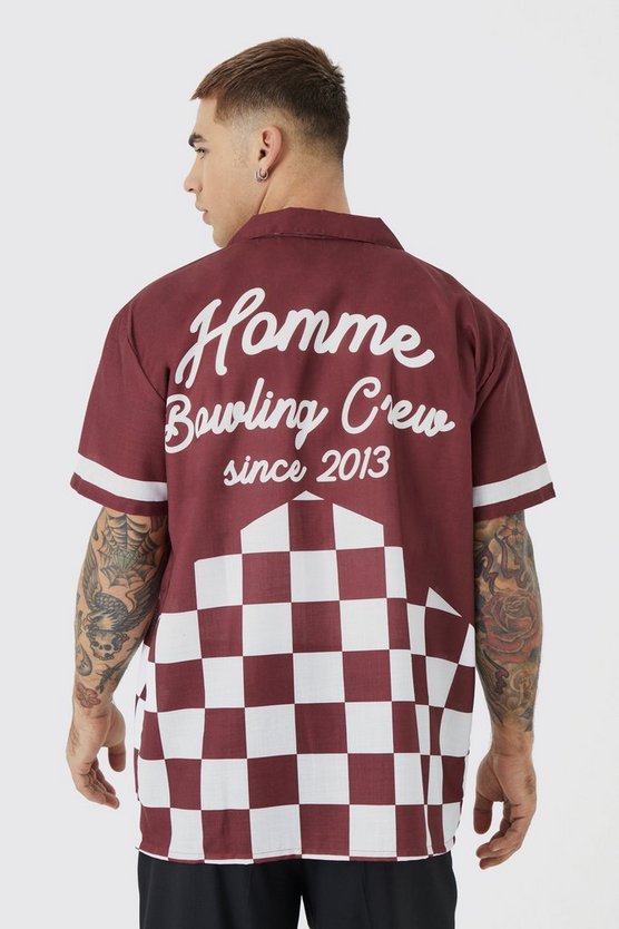 Kurzärmliges Oversize Bowling-Hemd mit Schachbrett-Print