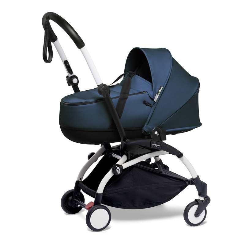 Poussette Yoyo2 4 roues châssis blanc nacelle bleu marine Babyzen