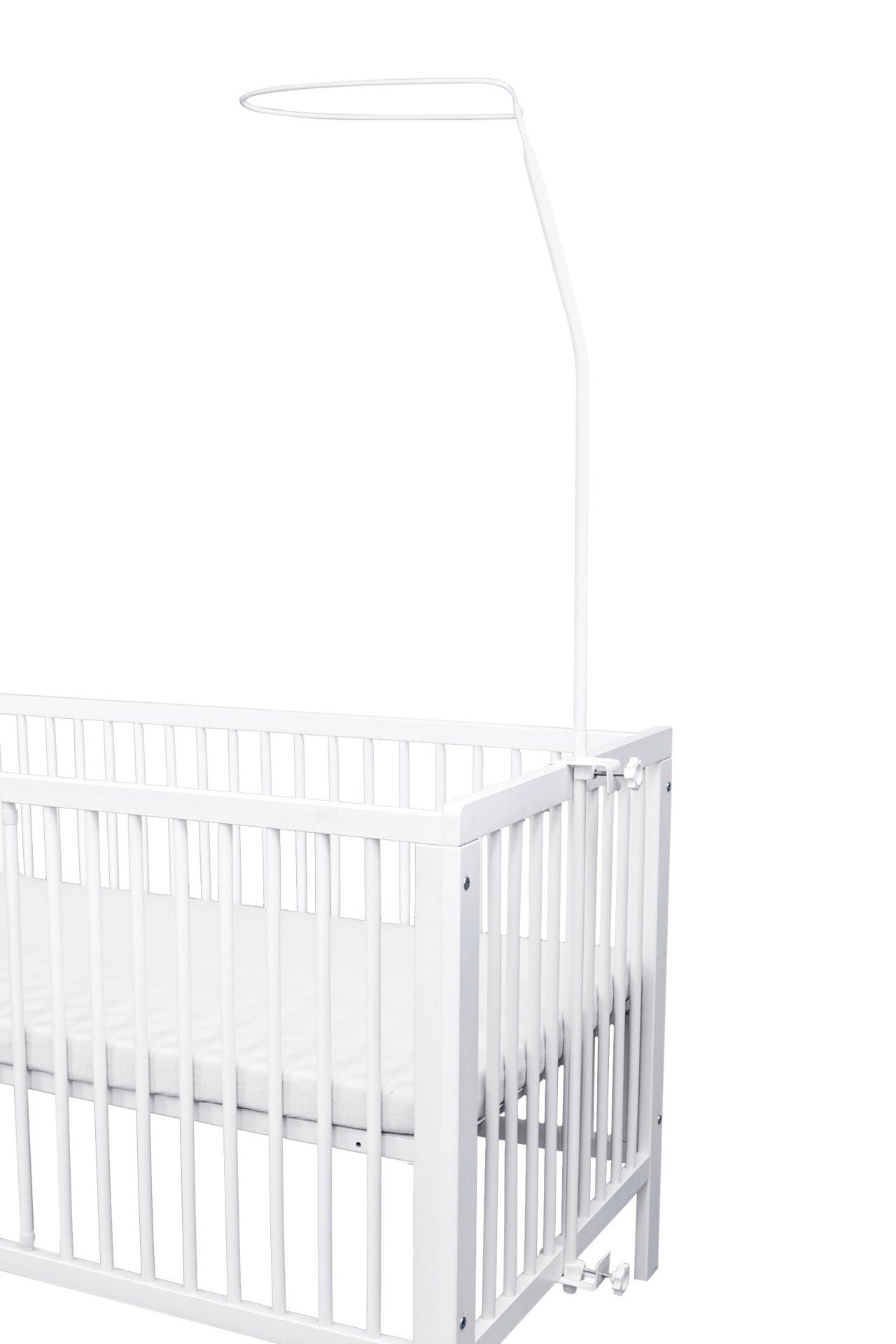 Himmelstange (Made in EU) Himmelhalter; Schleierhalter zum Klemmen für Babybett; Kinderbett; Stubenwagen; Wiege, inkl. Befestigung, lackiertes Metall in weiß, Amilian, geklemmt