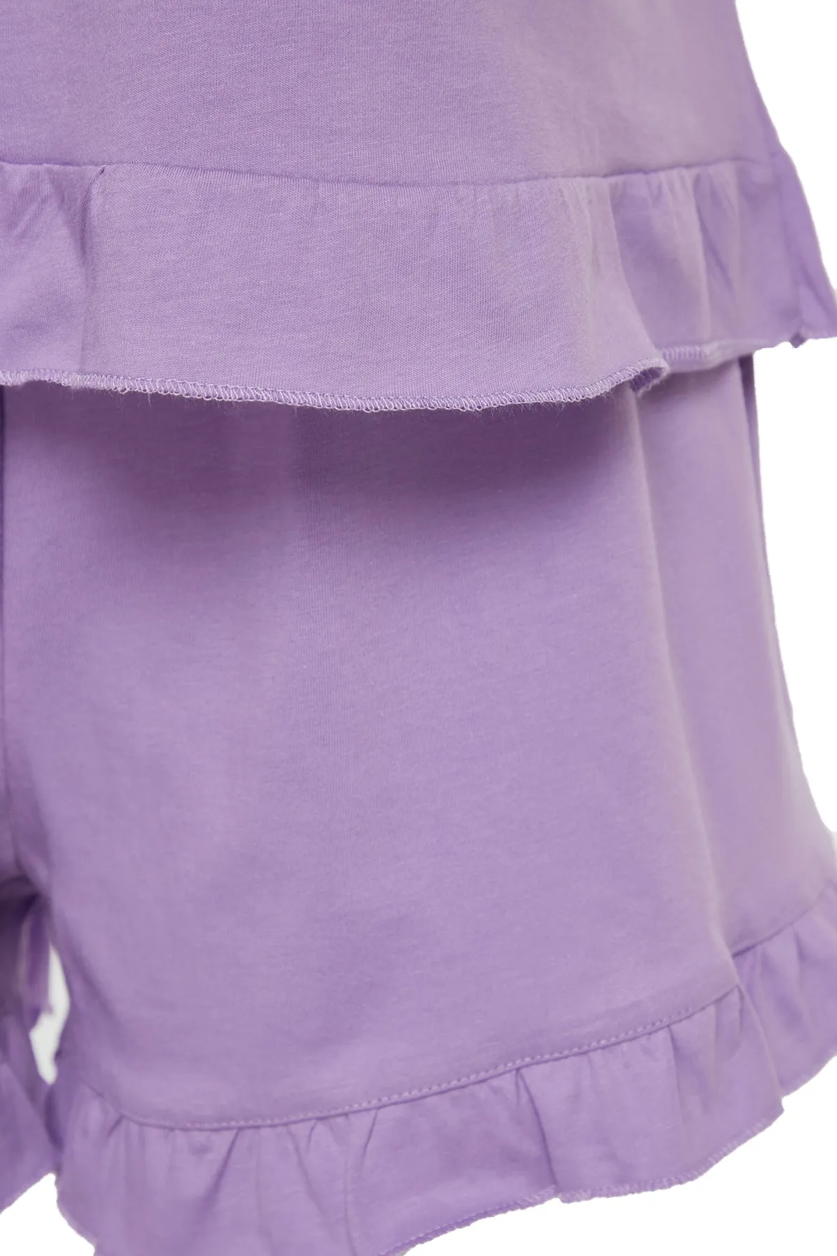 Trendyol Curve  Lila Pyjama-Set mit Riemchen und Rüschendetail TBBSS22PT0564