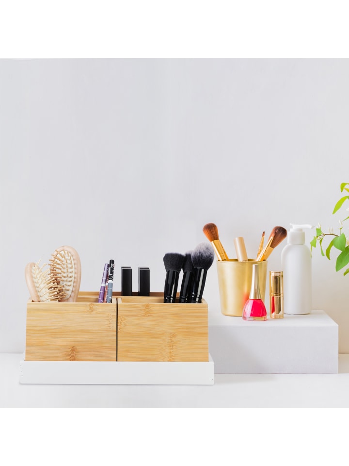 relaxdays 4-tlg. Bambus Organizer Set in Natur/ Weiß günstig kaufen onesize