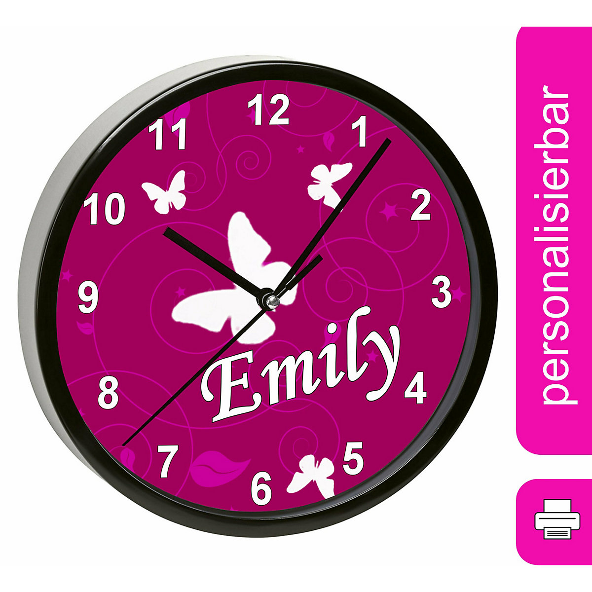 Kinder Wanduhr personalisiert mit Name Schmetterling Brombeere