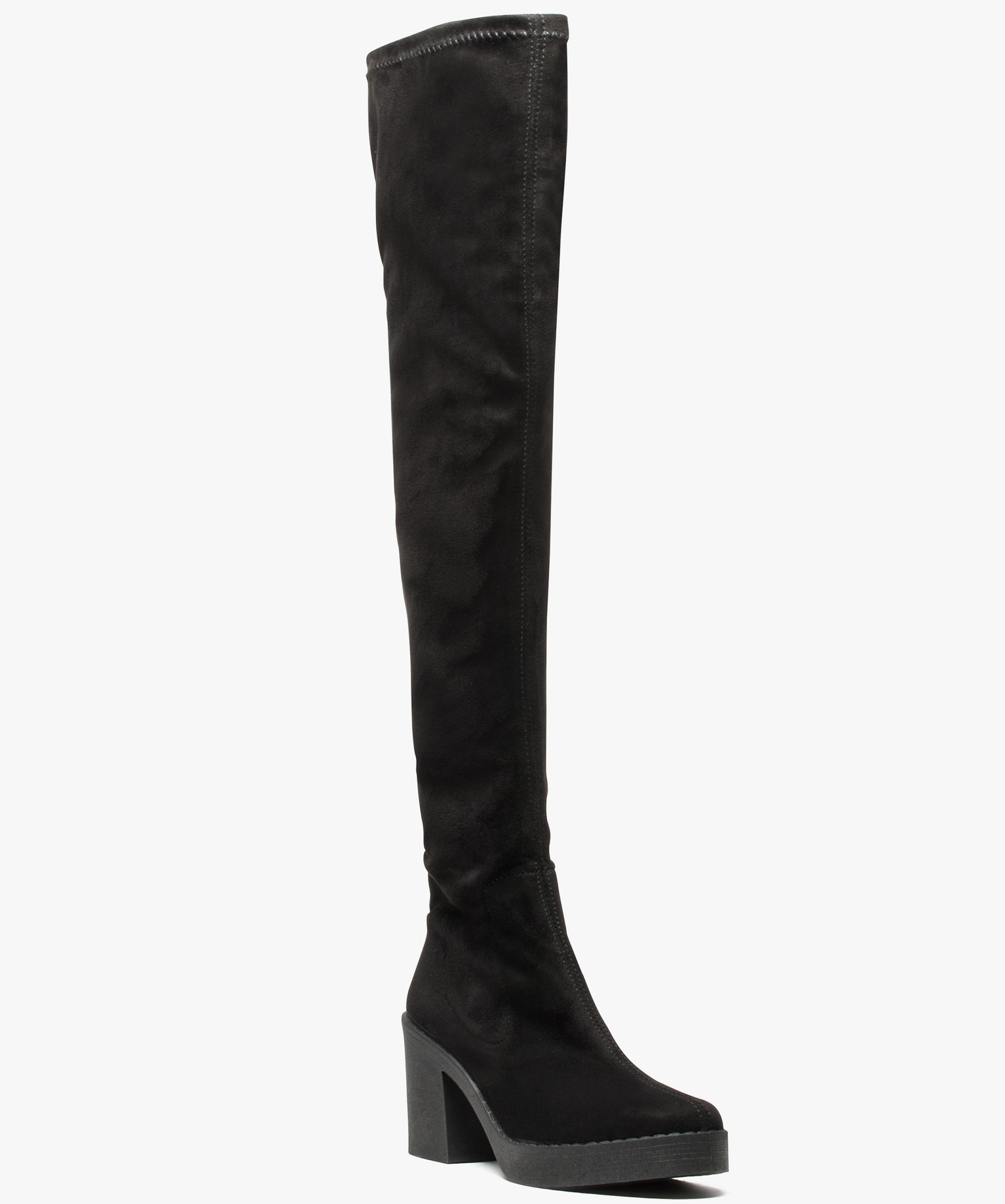 Bottes femme cuissardes à talon et semelle plateforme noir | GEMO