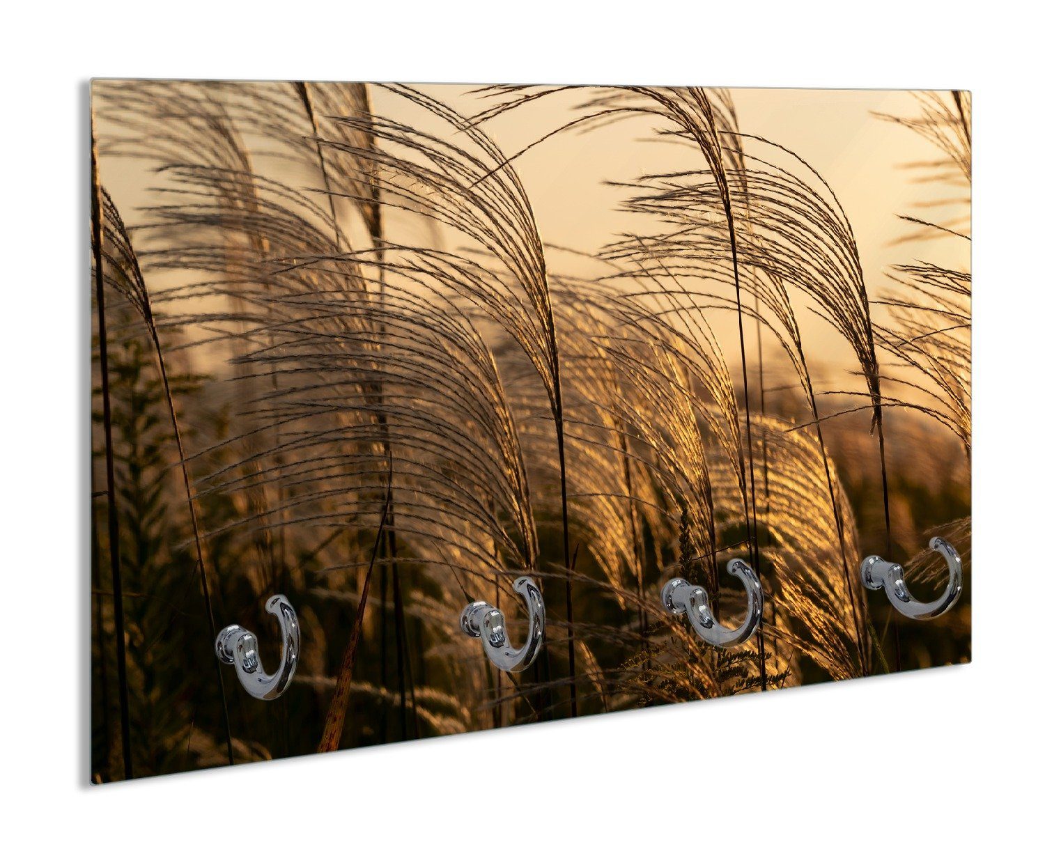 Wallario Schlüsselbrett Schilf im Wind, (inkl. Aufhängeset), 30x20cm, aus ESG-Sicherheitsglas