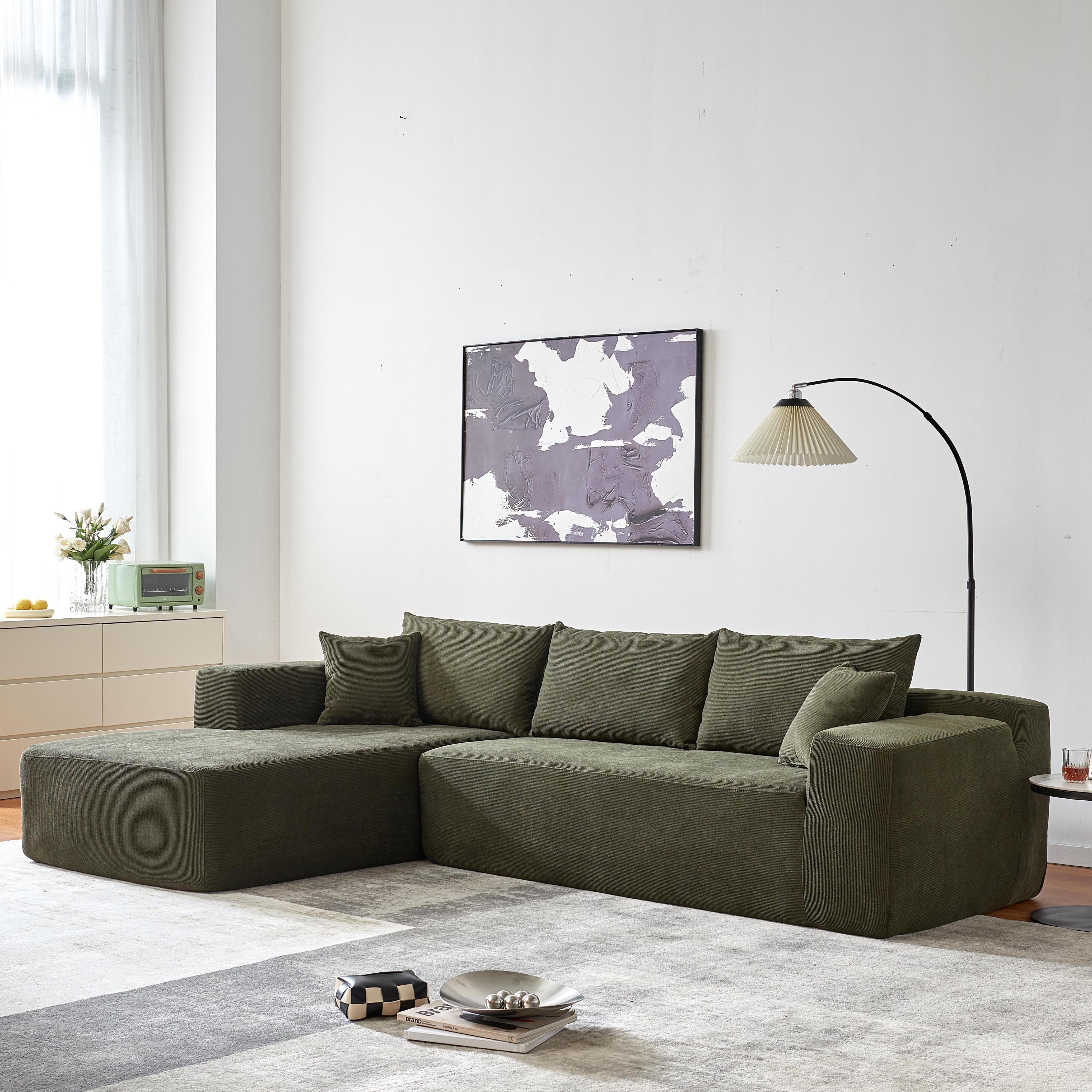 OKWISH Ecksofa L-Form Ecksofa Home affaire Ecksofa Chenille mit 5 losen Rückenkissen, Komprimierte Verpackung Gesamtmaße: 104,70 x 68,50 x 29,13 Zoll (L x B x H), 72 Stunden platzieren, um Flauschigkeit wiederherzustellen