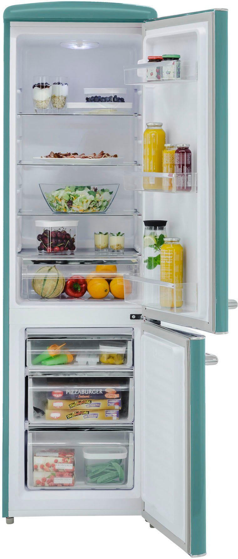 exquisit Kühl-/Gefrierkombination RKGC250-70-H-160E taubenblau, 181 cm hoch, 55 cm breit