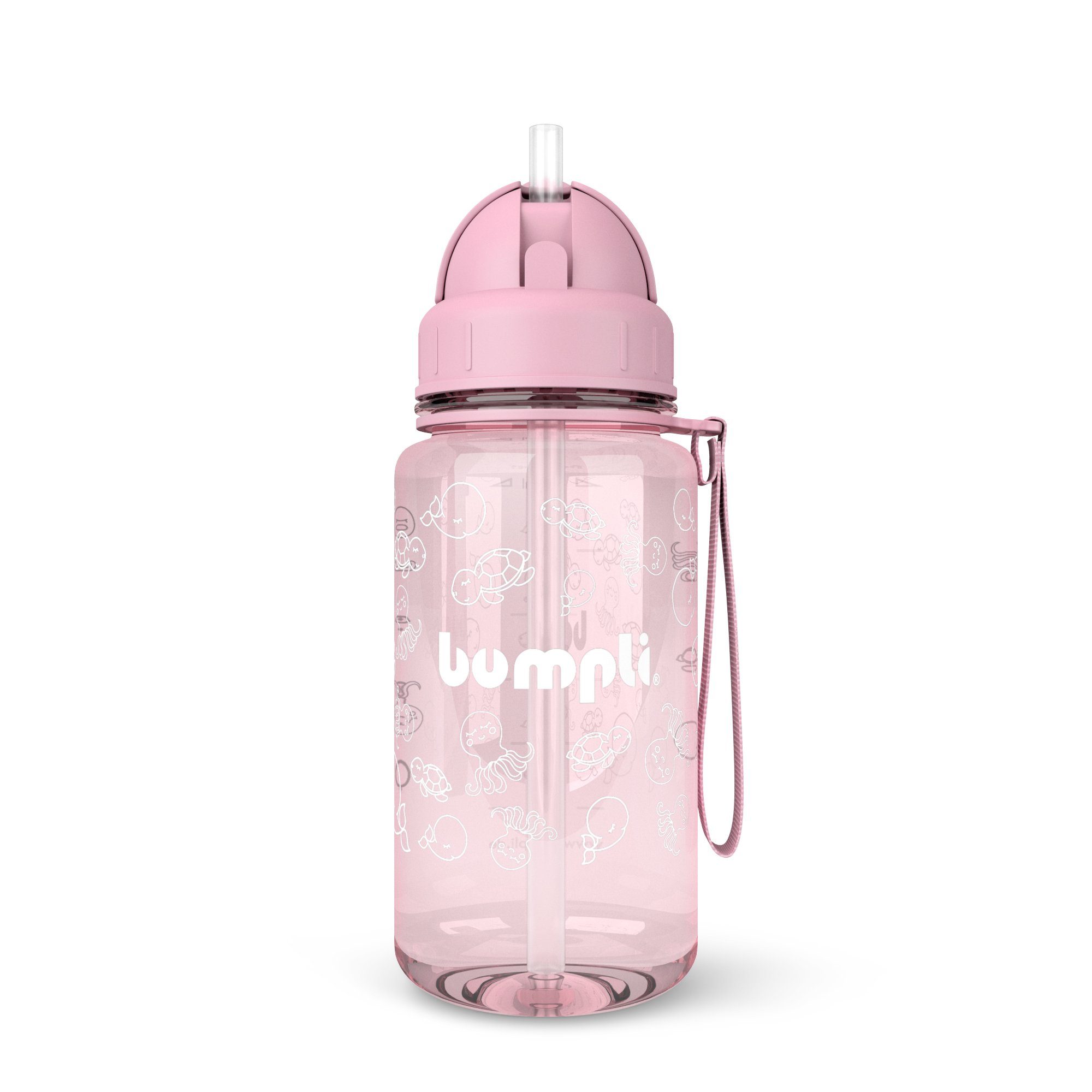bumpli® Trinkflasche Kinder Trinkflasche 350ml +Strohhalmdeckel, Wasserflasche, BPA-frei, auslaufsicher, spülmaschinenfest, Trageschlaufe, Fruchtsieb