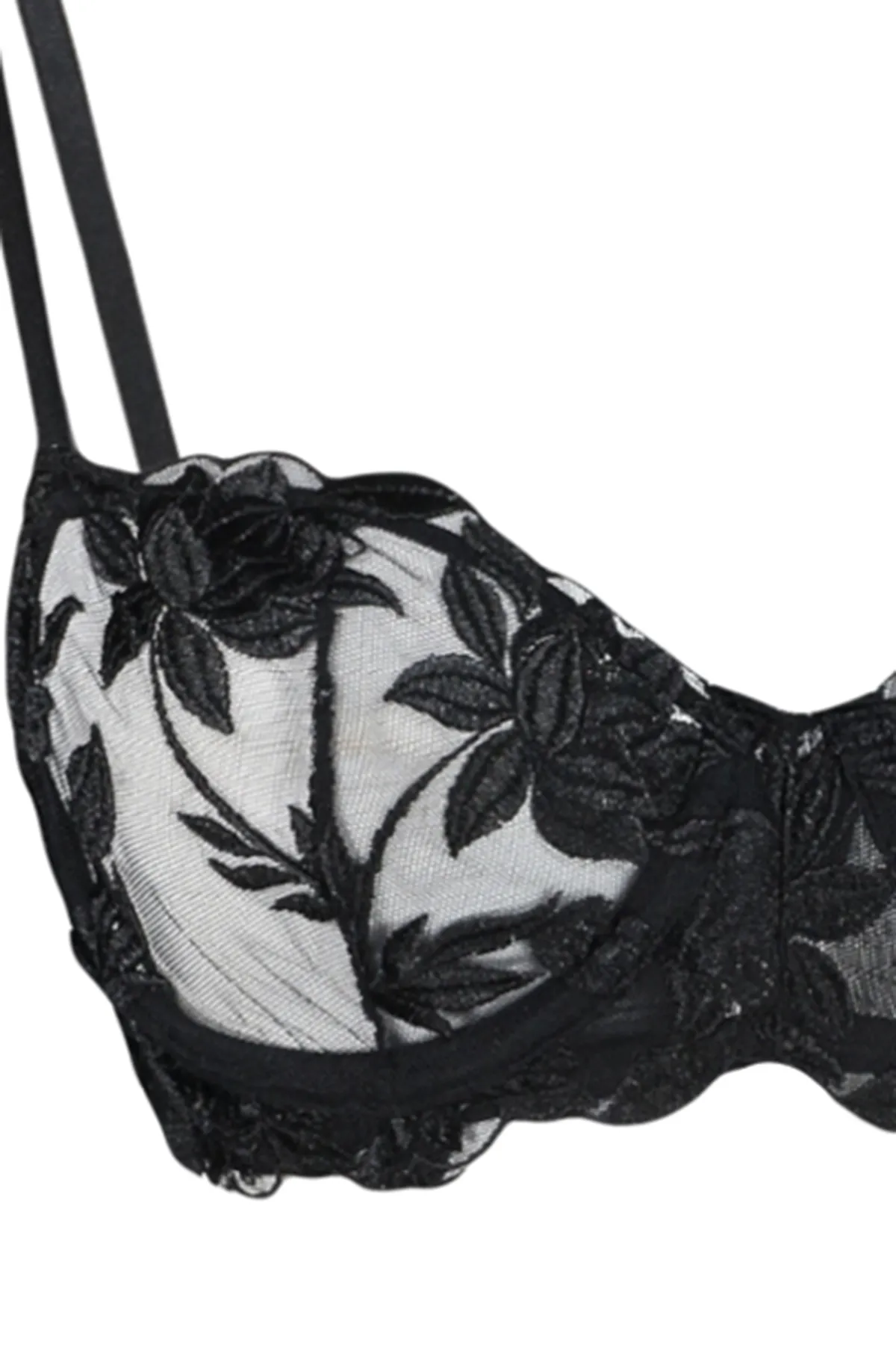 Trendyol Collection  Schwarzes, besticktes Spitzenunterwäsche-Set mit String-Trägern und Kappe aus Strick THMAW24CC00012