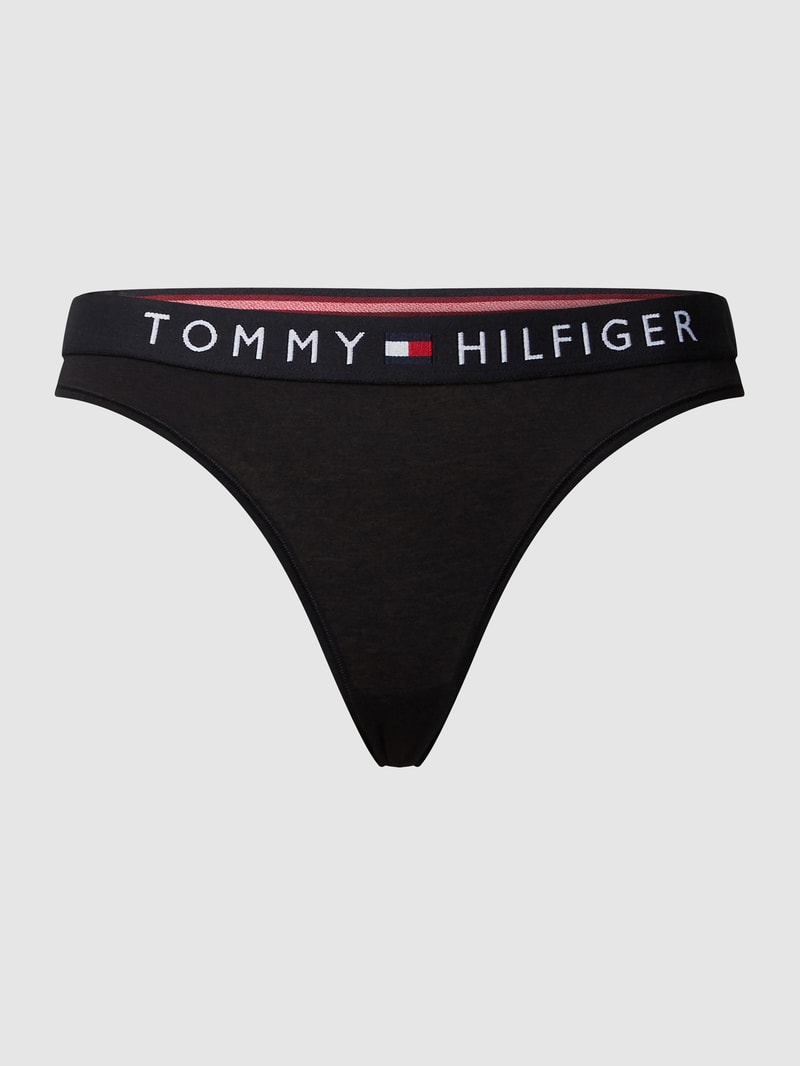 String mit elastischem Logo-Bund in schwarz