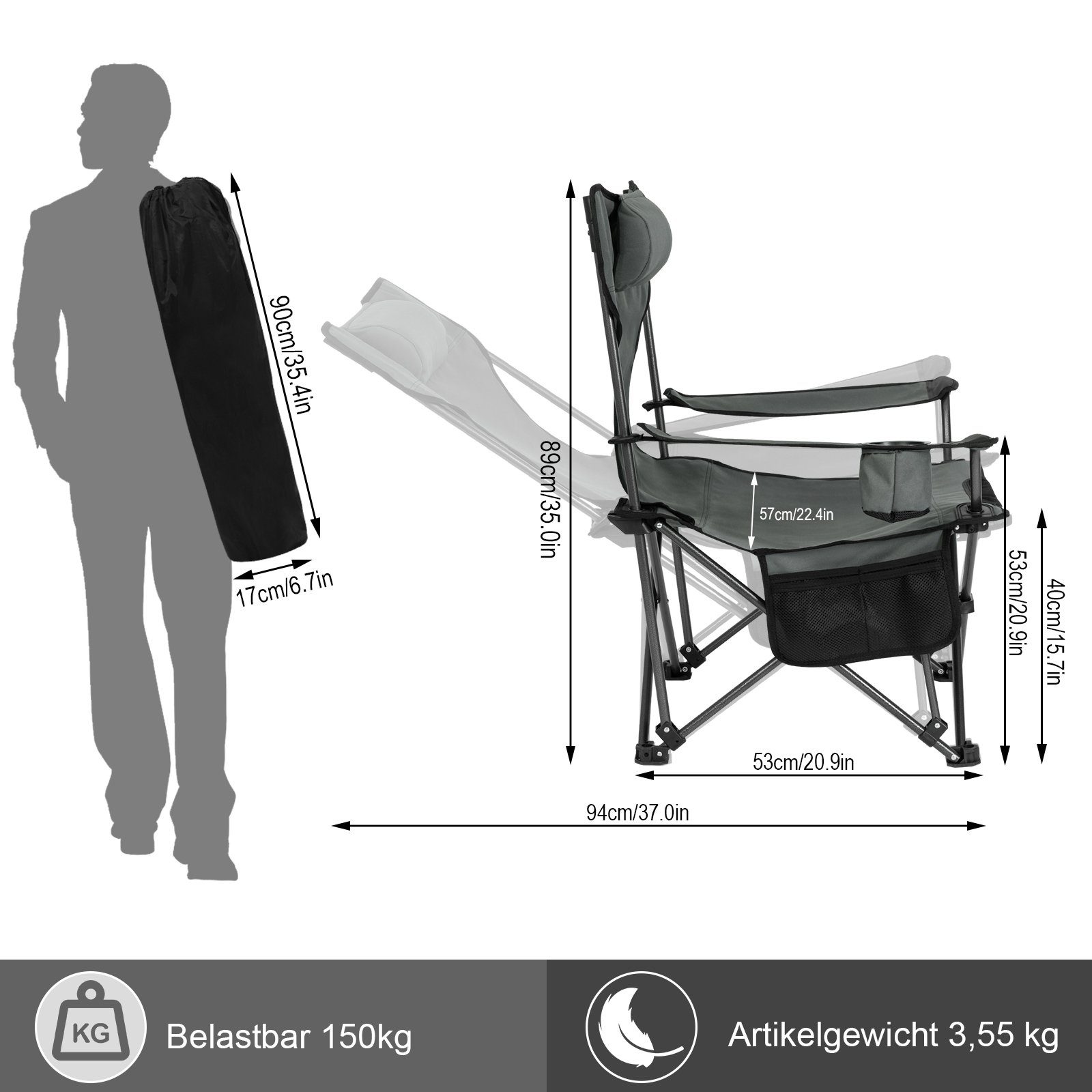 Woltu Campingstuhl (2 St), Klappbarer, leicht, mit Lehne Getränkehalter