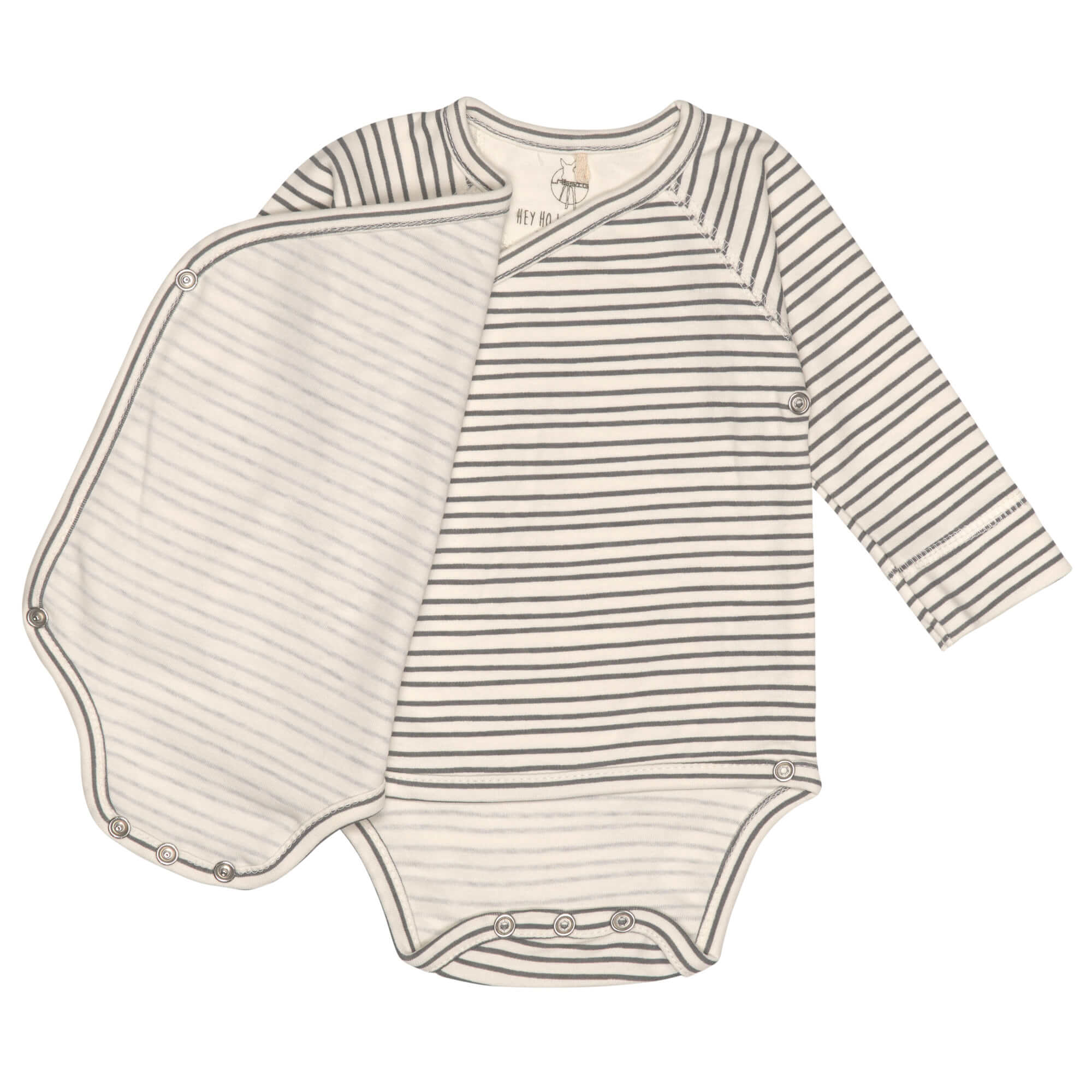 Baby Wickelbody langarm - Bio Baumwolle, Streifen, Grau